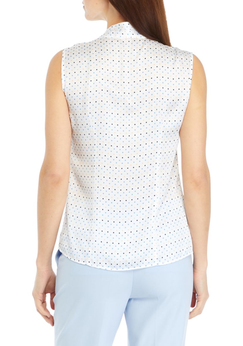 Womens Sleeveless Tie Neck Blouse