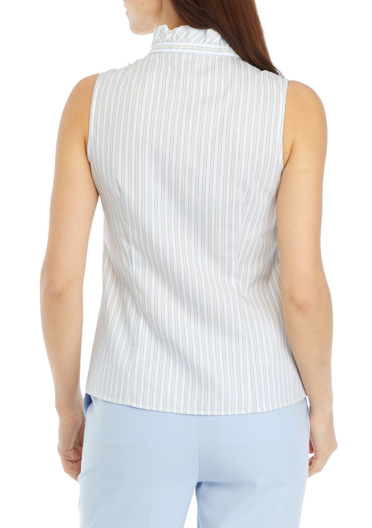 Womens Sleeveless Ruffle Button Down Shirt