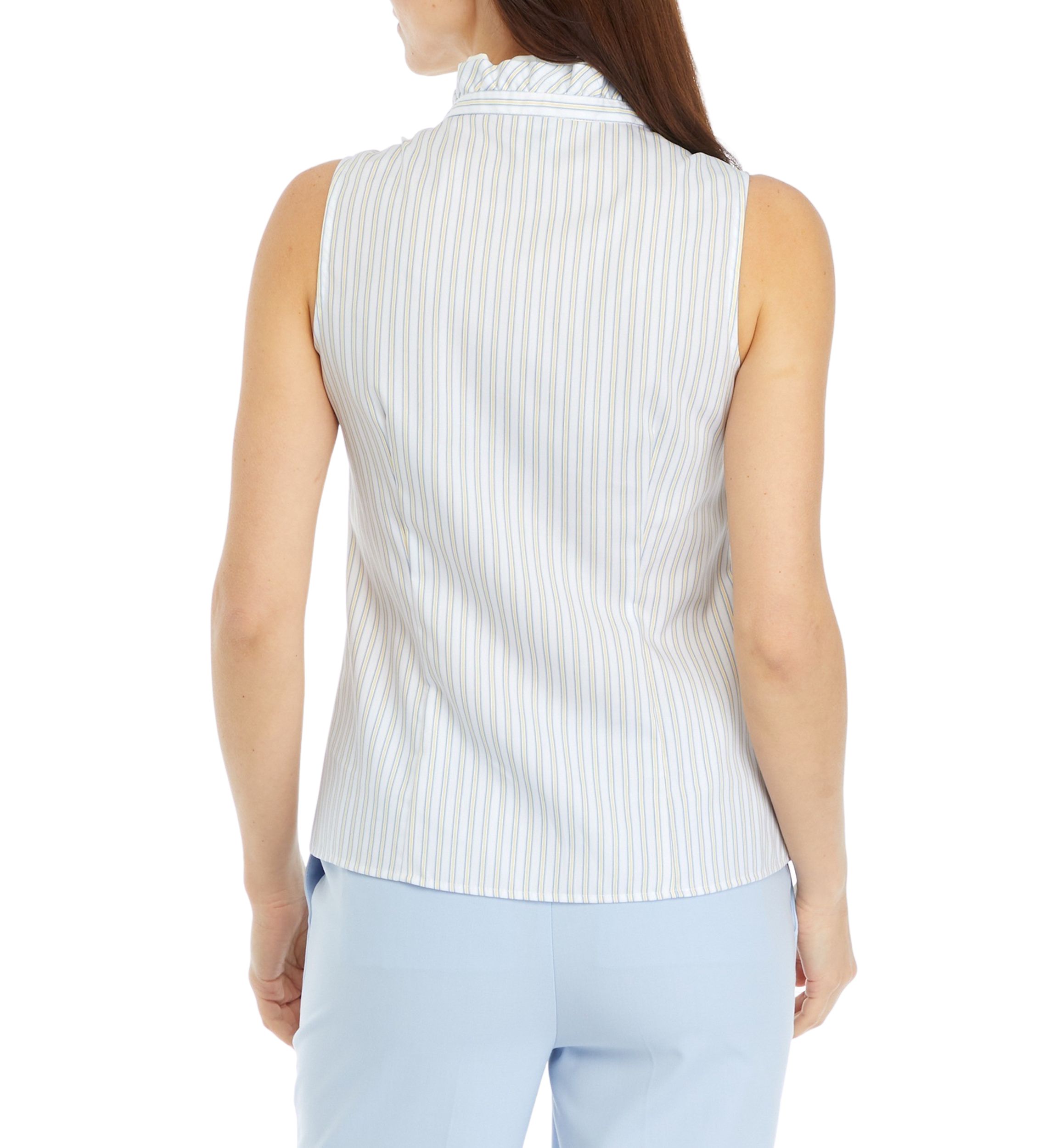 Womens Sleeveless Ruffle Button Down Shirt