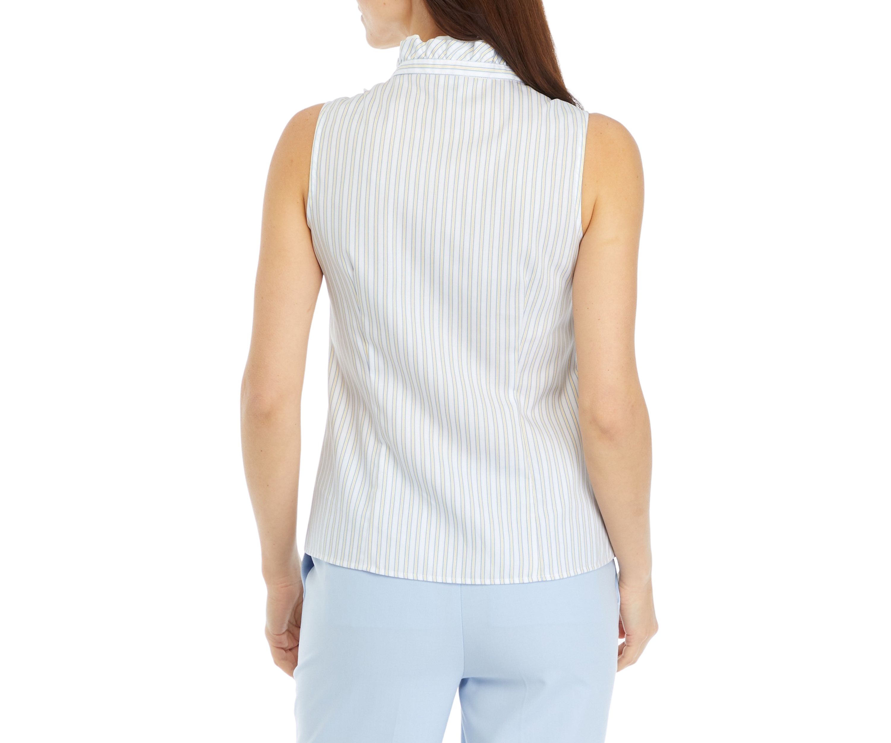 Womens Sleeveless Ruffle Button Down Shirt