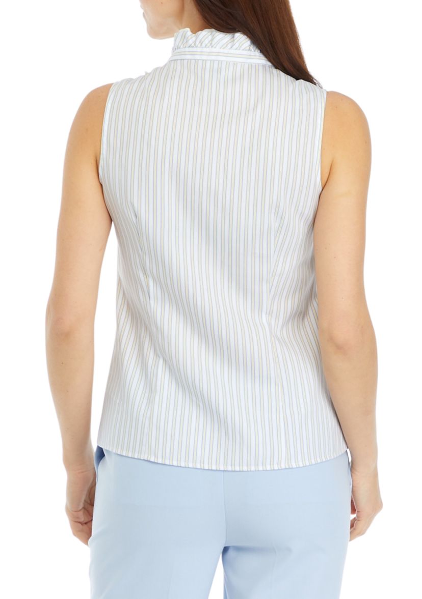 Womens Sleeveless Ruffle Button Down Shirt