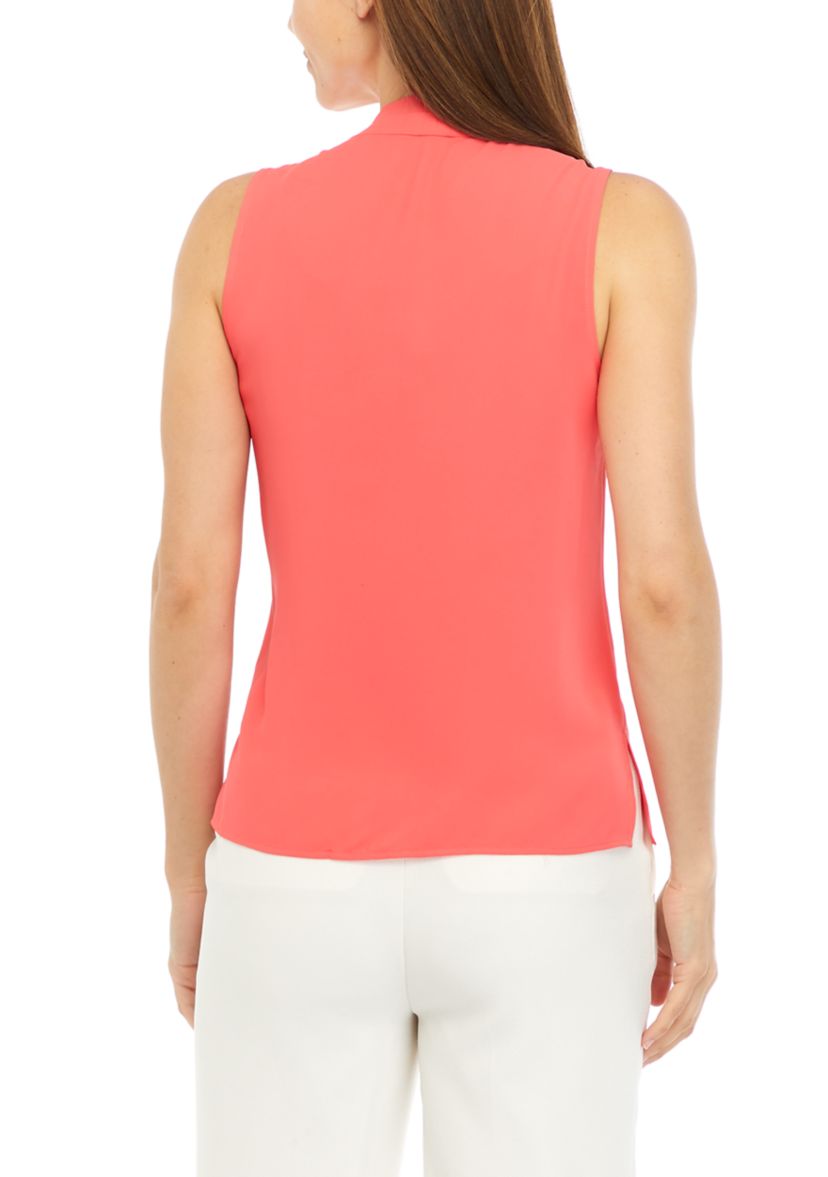 Womens Sleeveless Pleated Shoulder Top