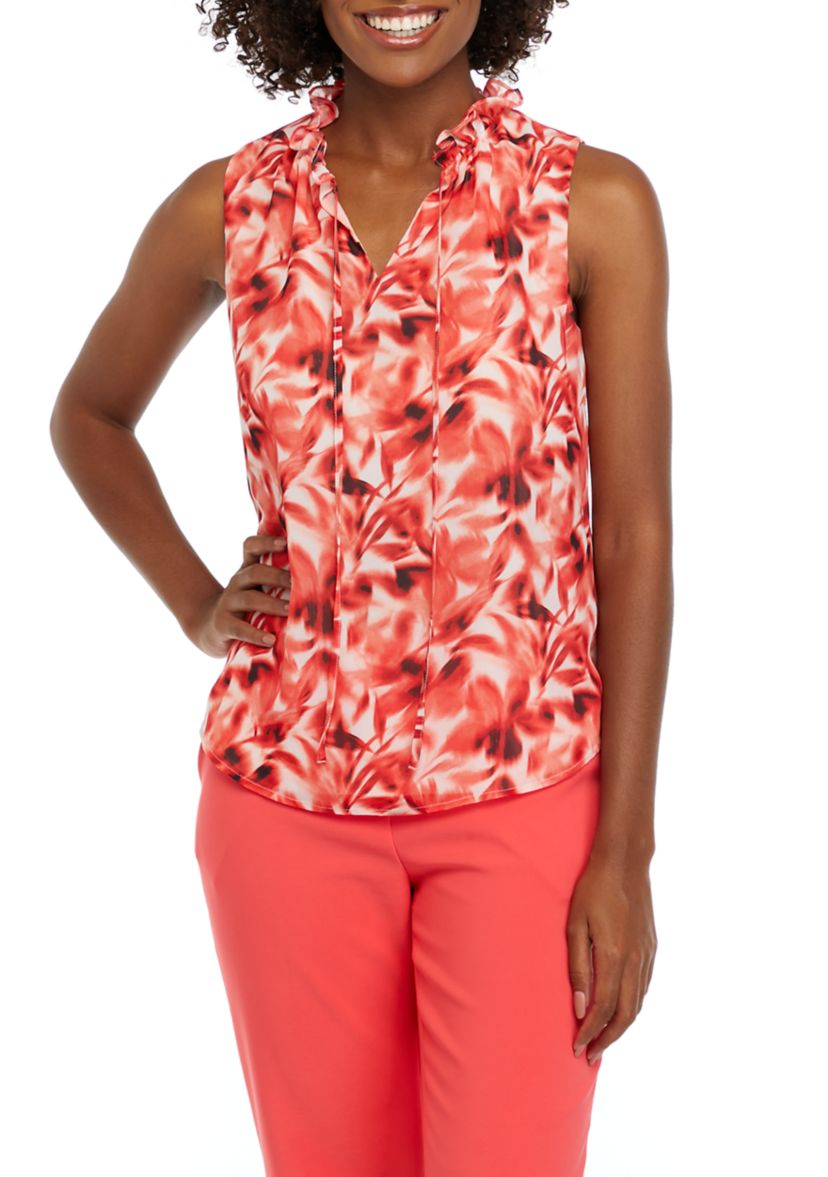 Womens Sleeveless Ruffled Printed Top 