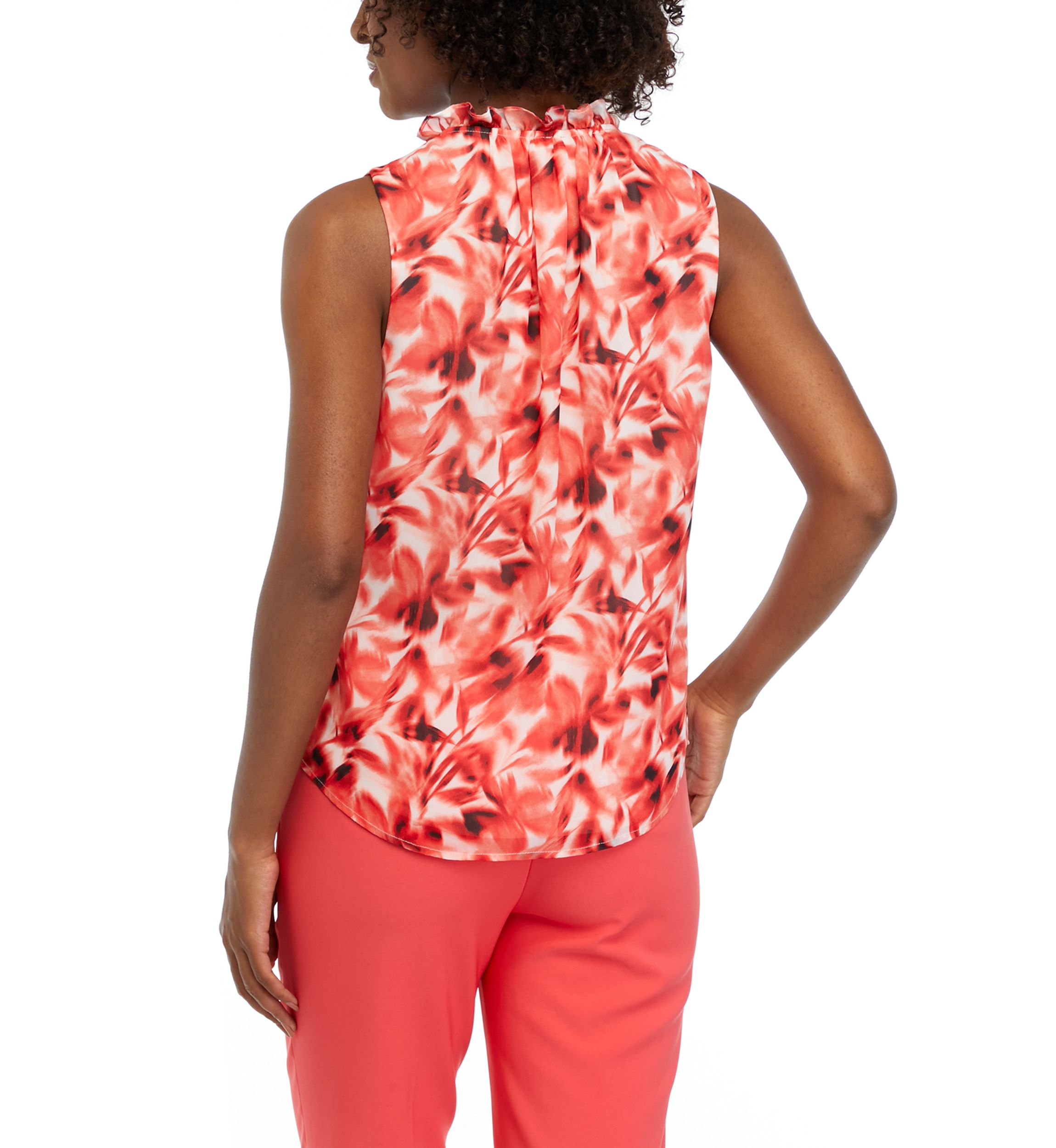 Womens Sleeveless Ruffled Printed Top 