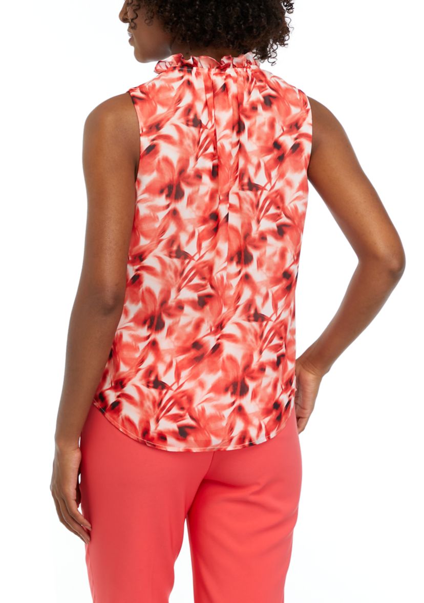 Womens Sleeveless Ruffled Printed Top 
