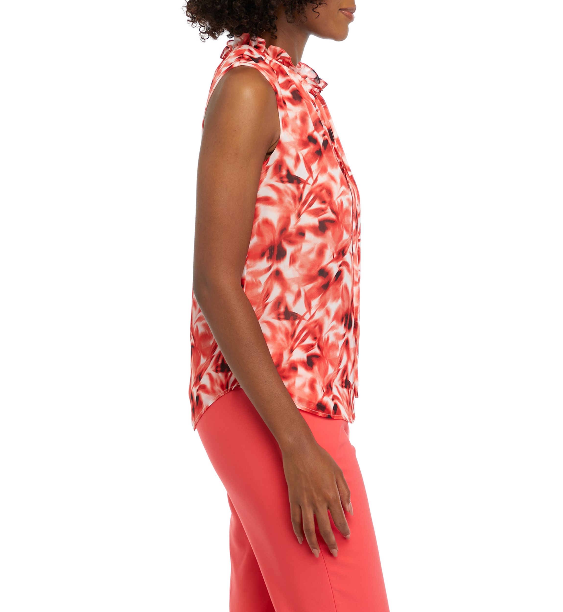 Womens Sleeveless Ruffled Printed Top 
