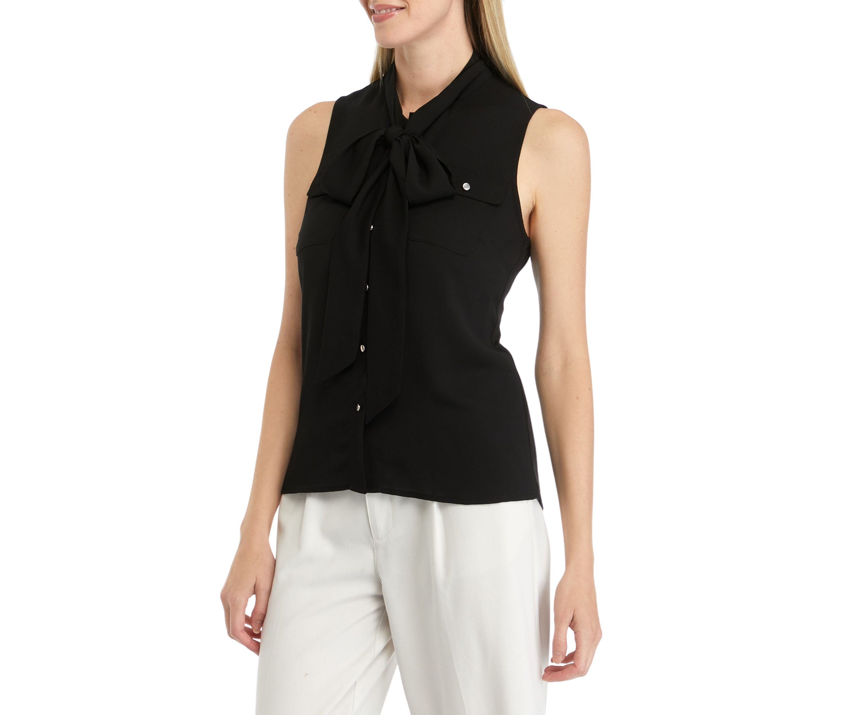 Womens Crepe Sleeveless Bow Detail Top
