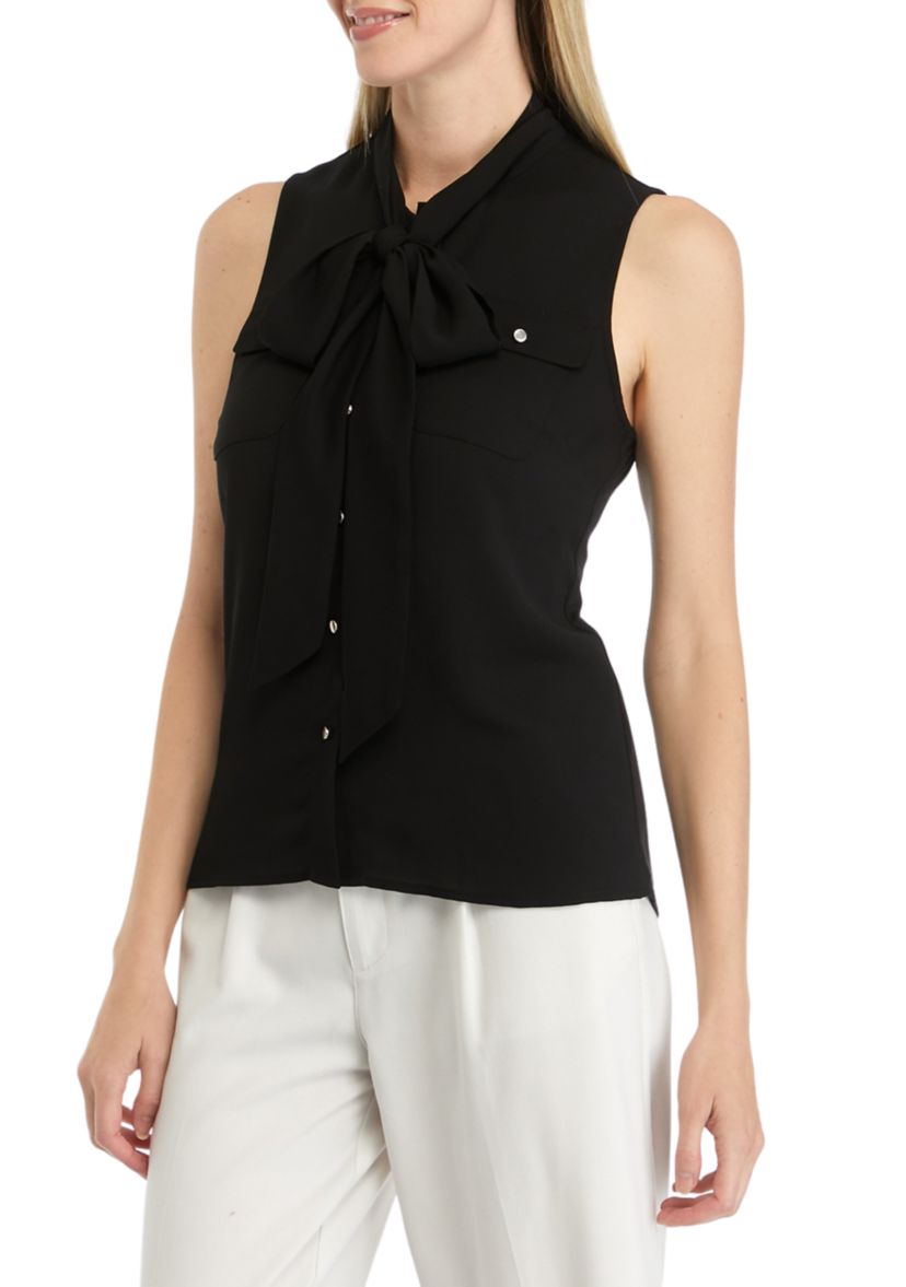 Womens Crepe Sleeveless Bow Detail Top