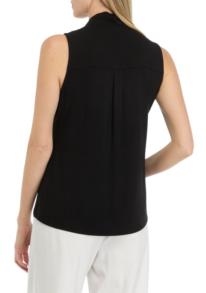 Womens Crepe Sleeveless Bow Detail Top