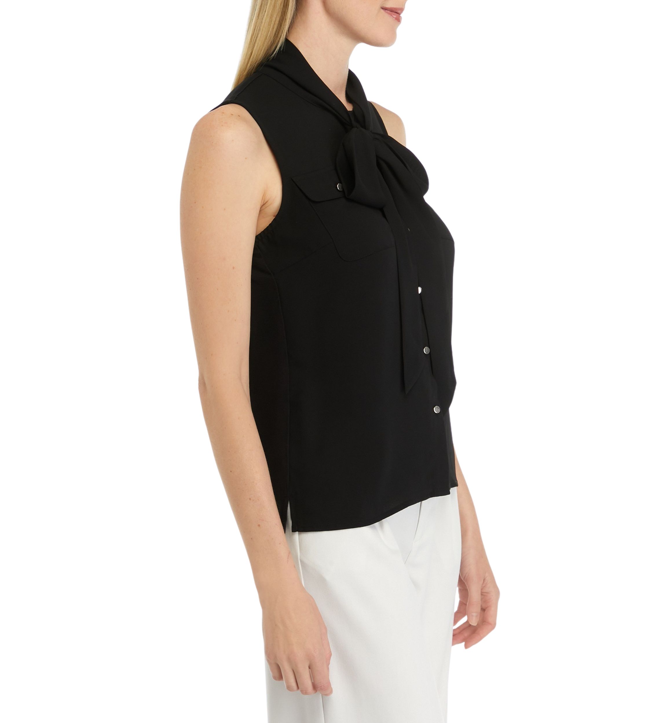 Womens Crepe Sleeveless Bow Detail Top