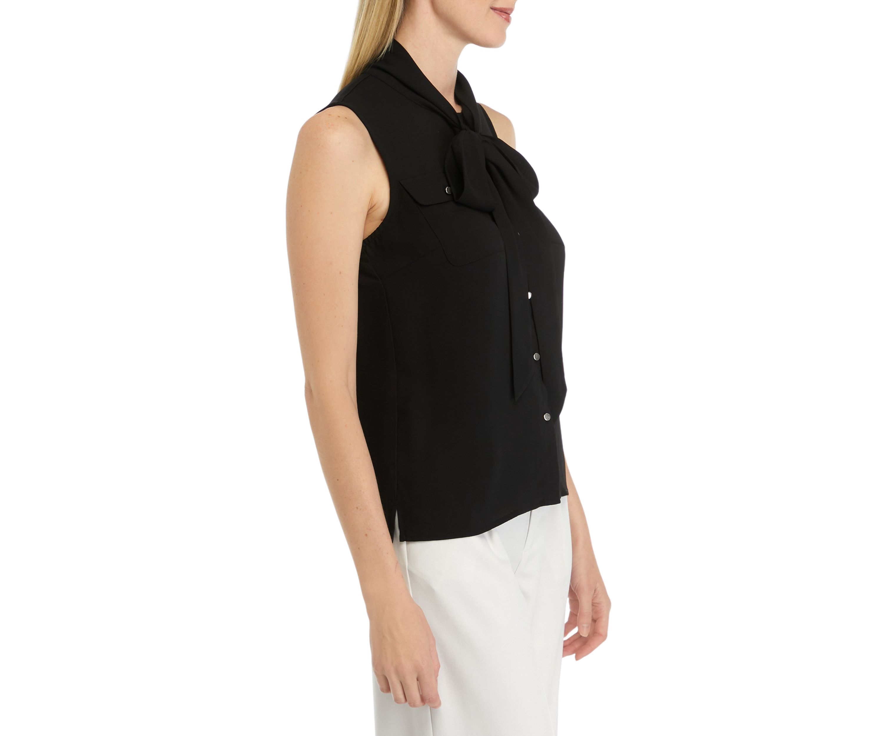 Womens Crepe Sleeveless Bow Detail Top