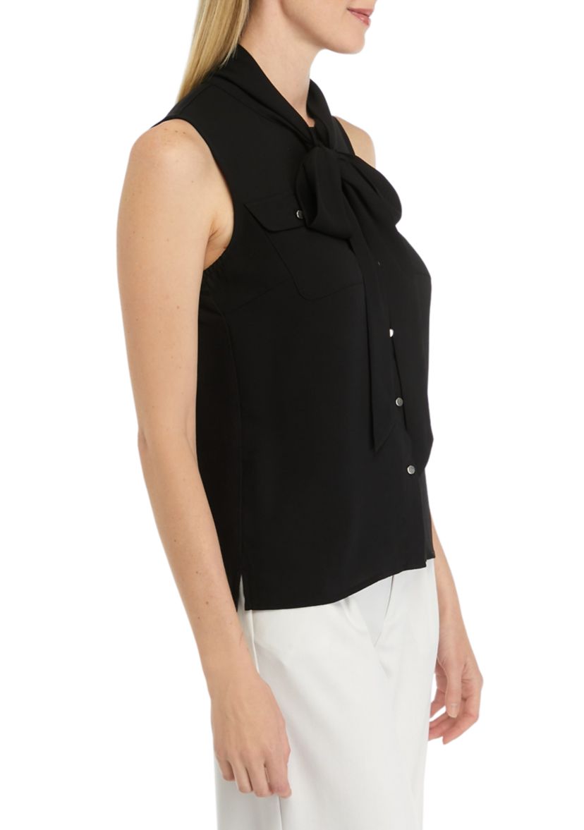 Womens Crepe Sleeveless Bow Detail Top