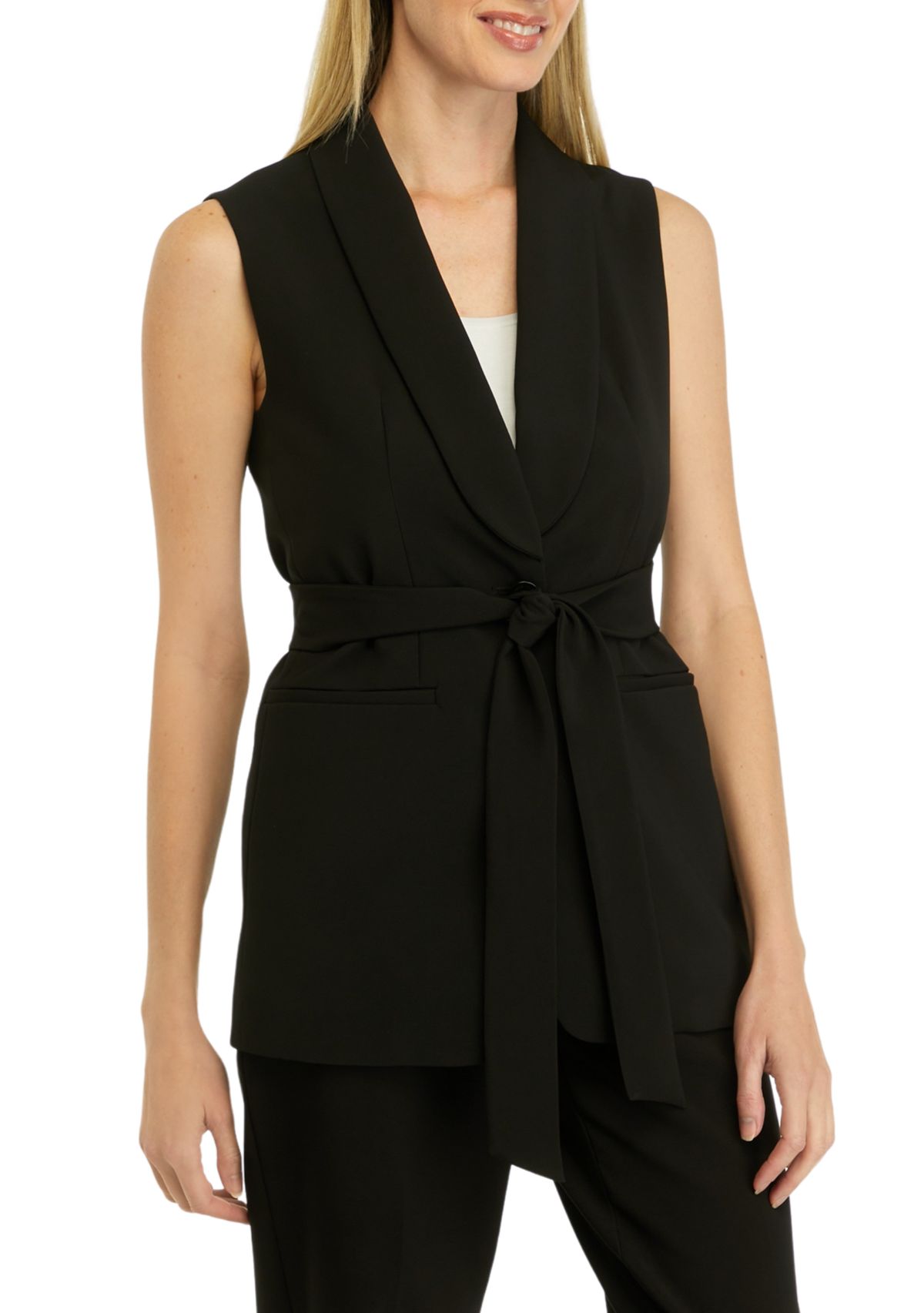 Womens Twill Shawl Collar Tie Vest