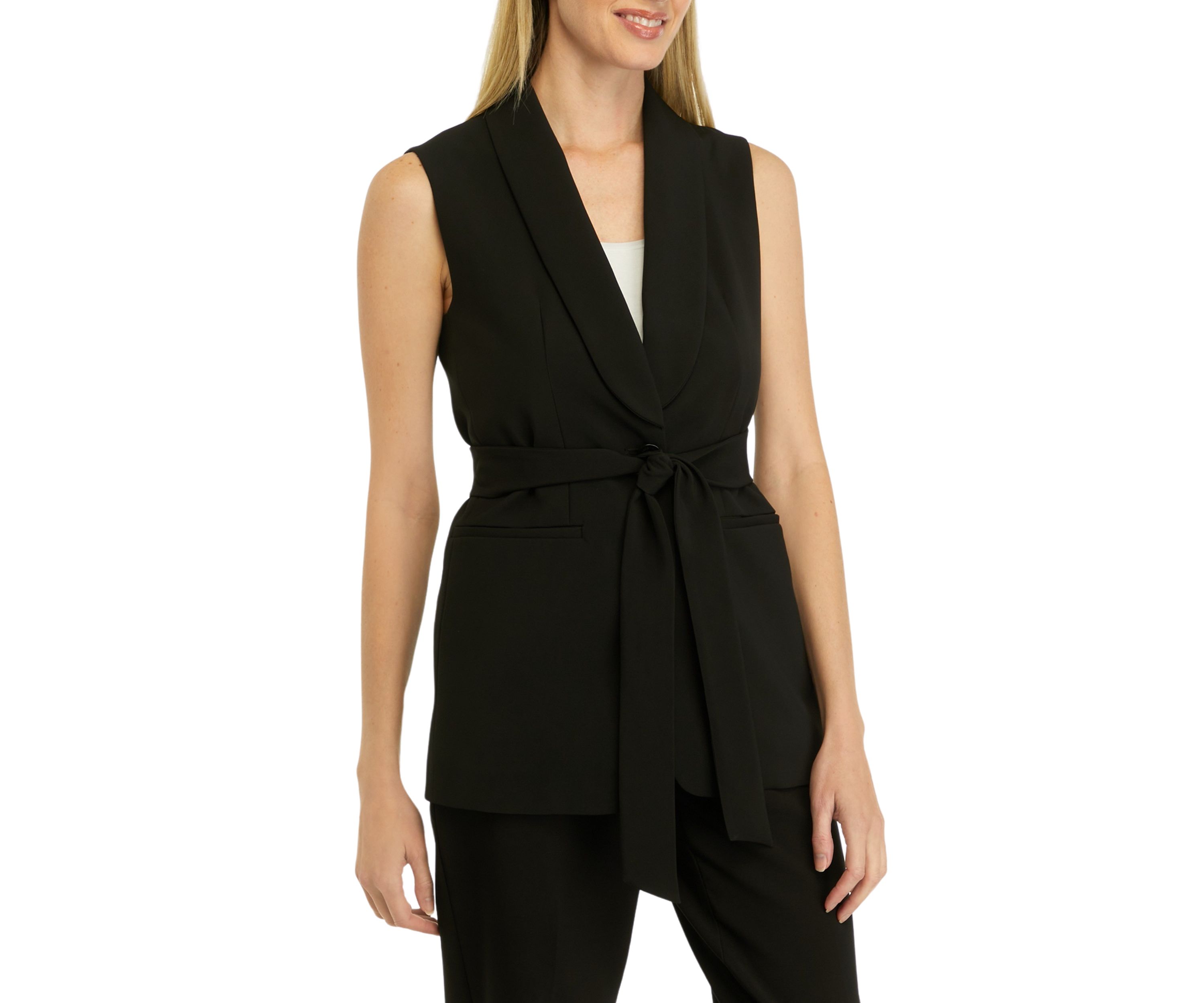Womens Twill Shawl Collar Tie Vest