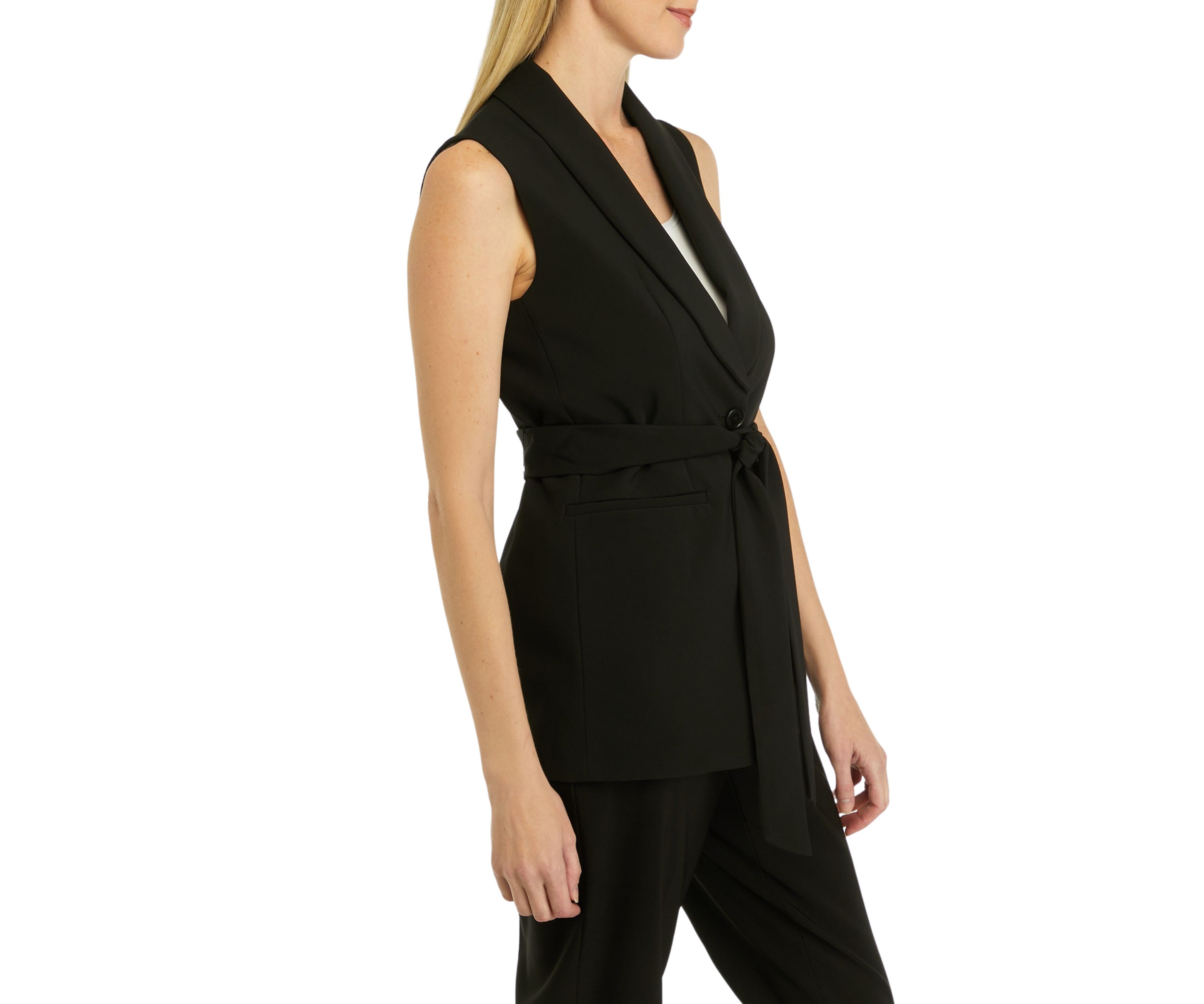 Womens Twill Shawl Collar Tie Vest