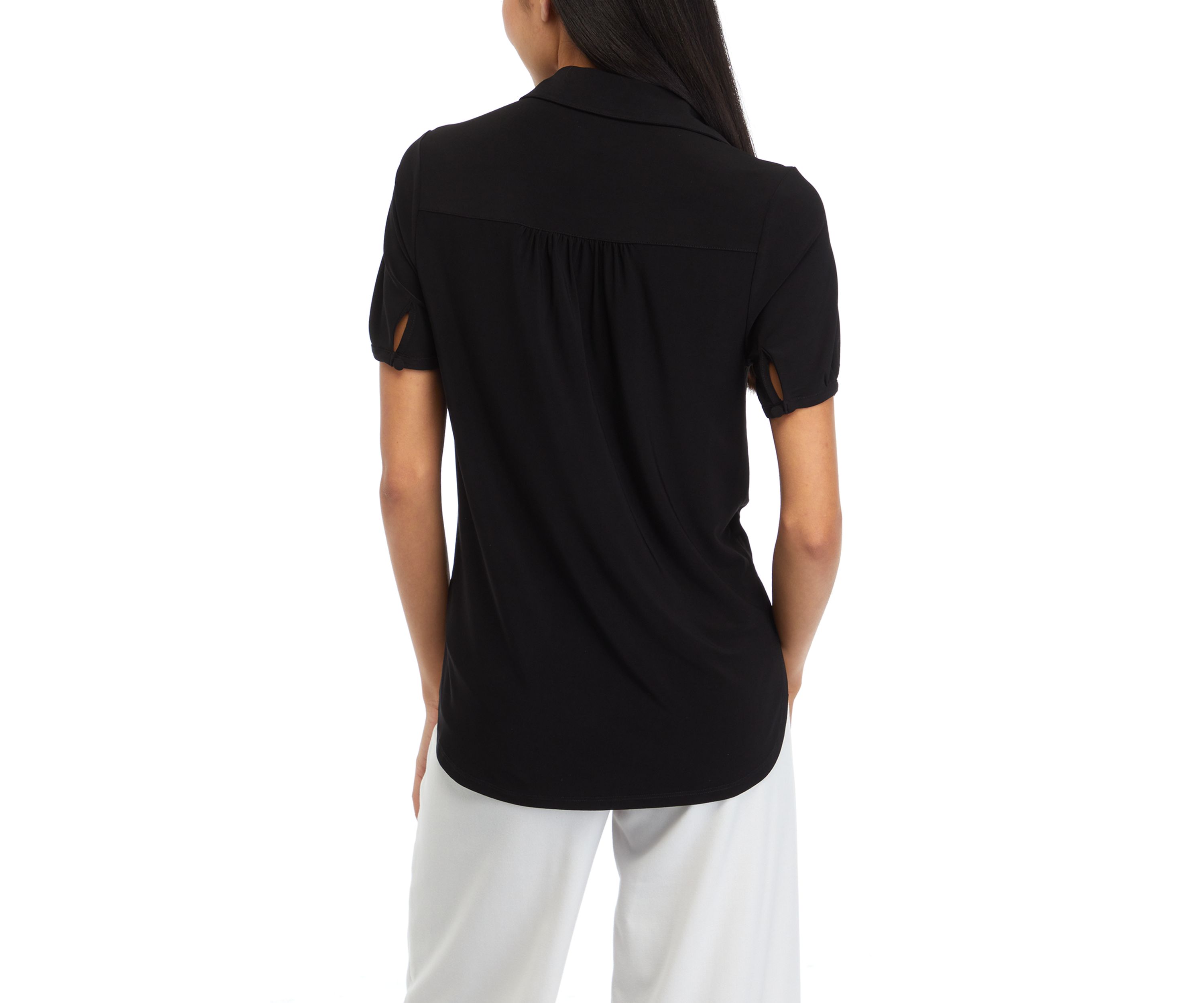 Womens Short Sleeve Button Front Collared Top
