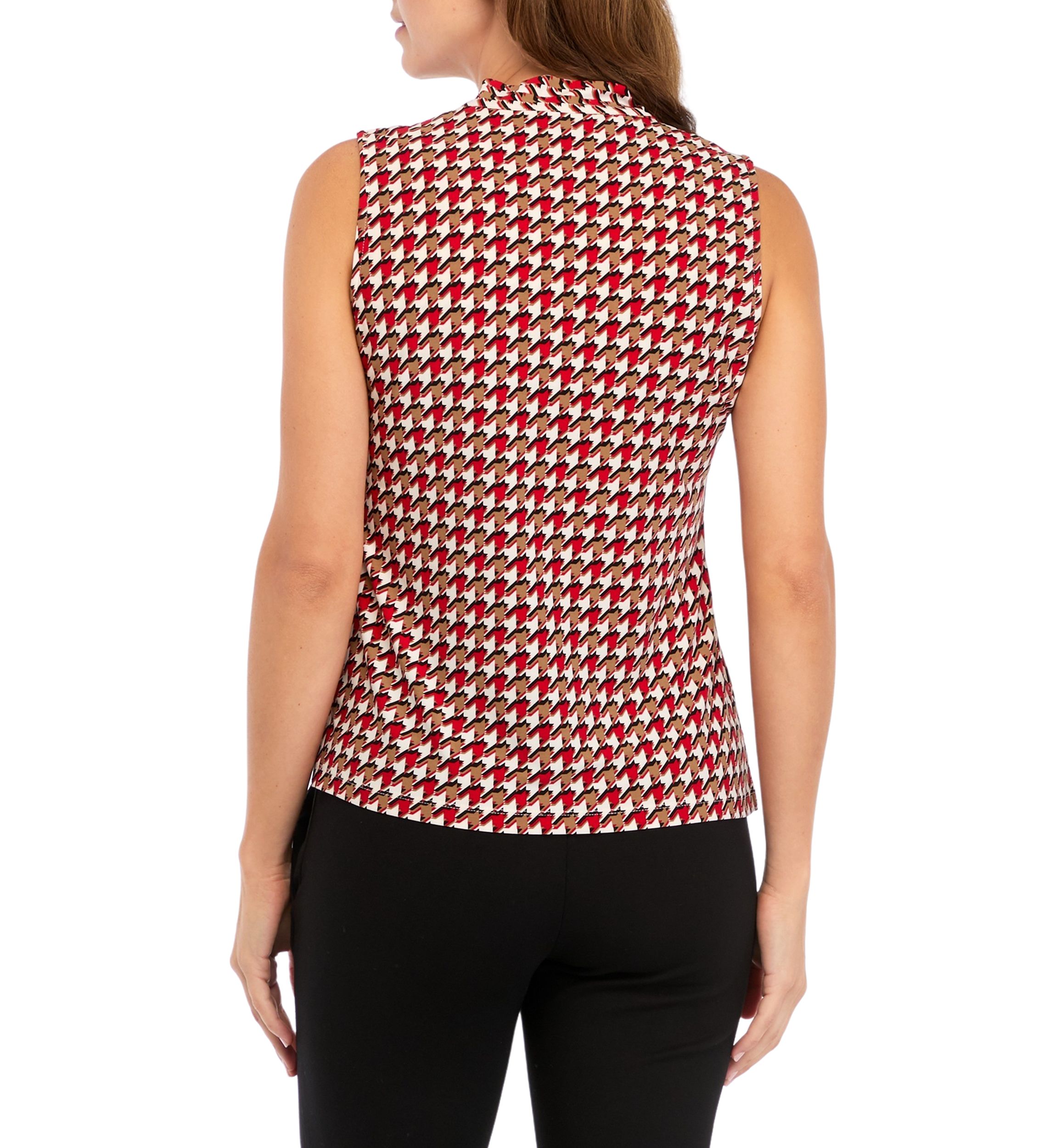 Womens Printed V-Neck Sleeveless Tie Blouse