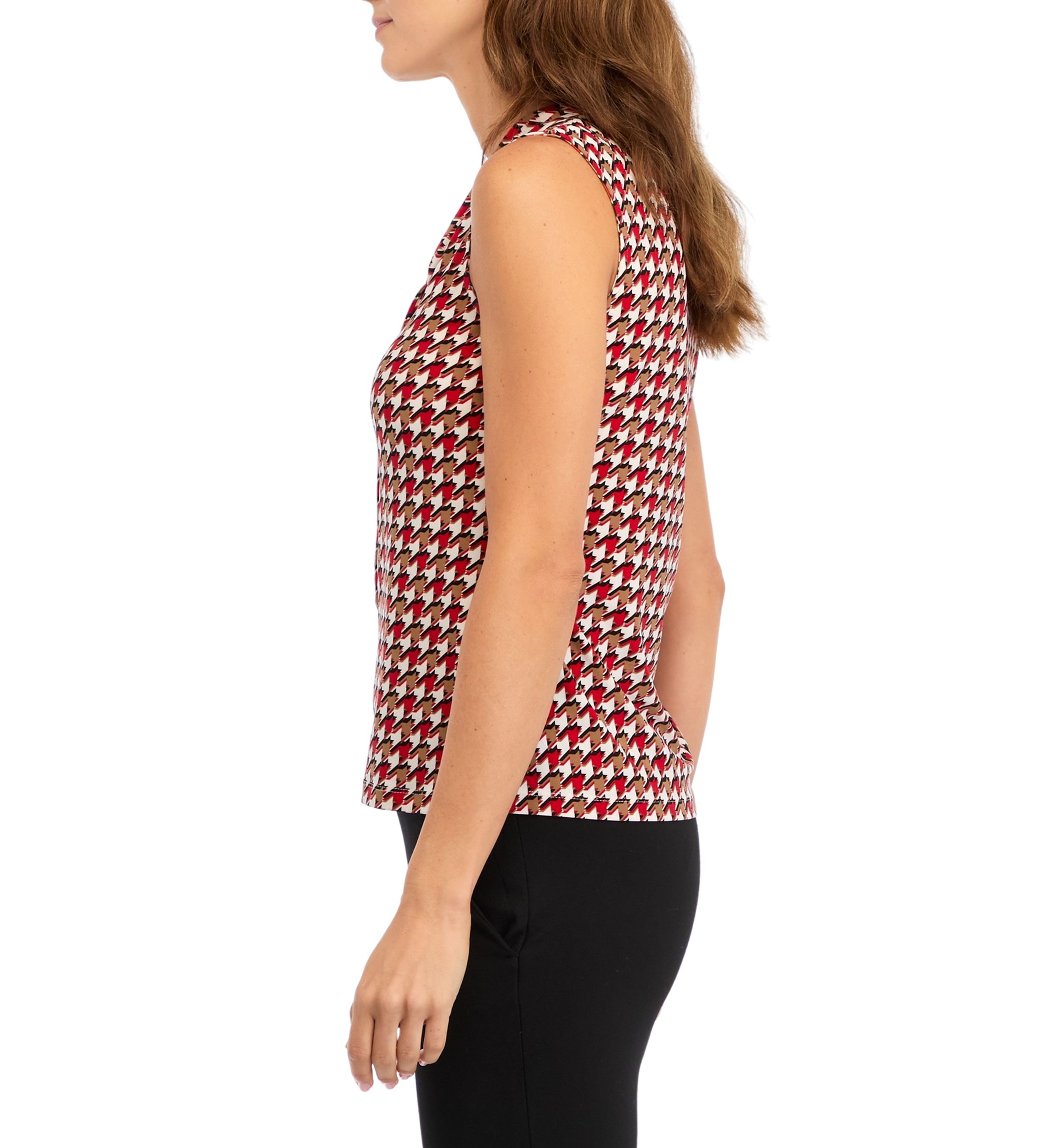 Womens Printed V-Neck Sleeveless Tie Blouse