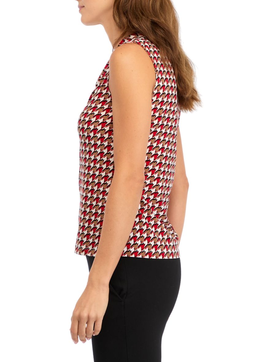 Womens Printed V-Neck Sleeveless Tie Blouse