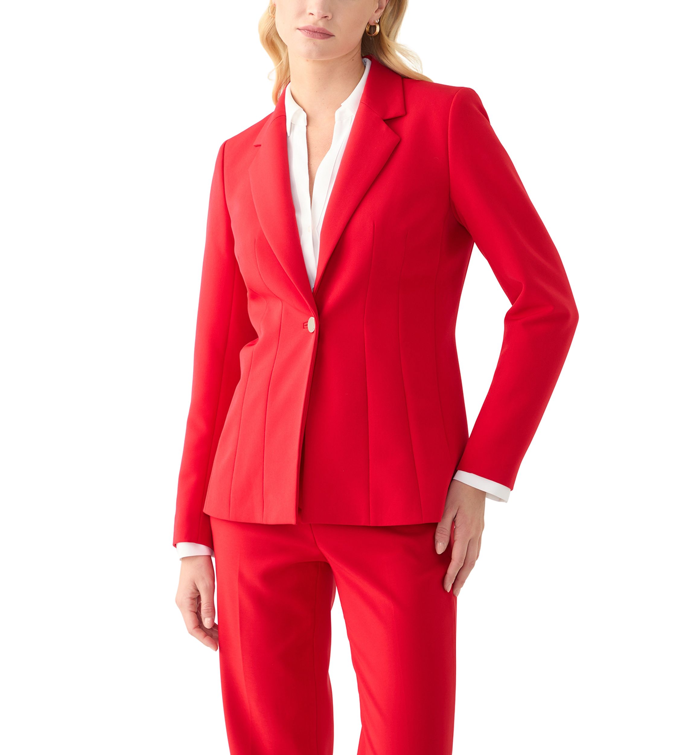 Womens Anne Stretch One Button Notch Collar with Cinched Waist