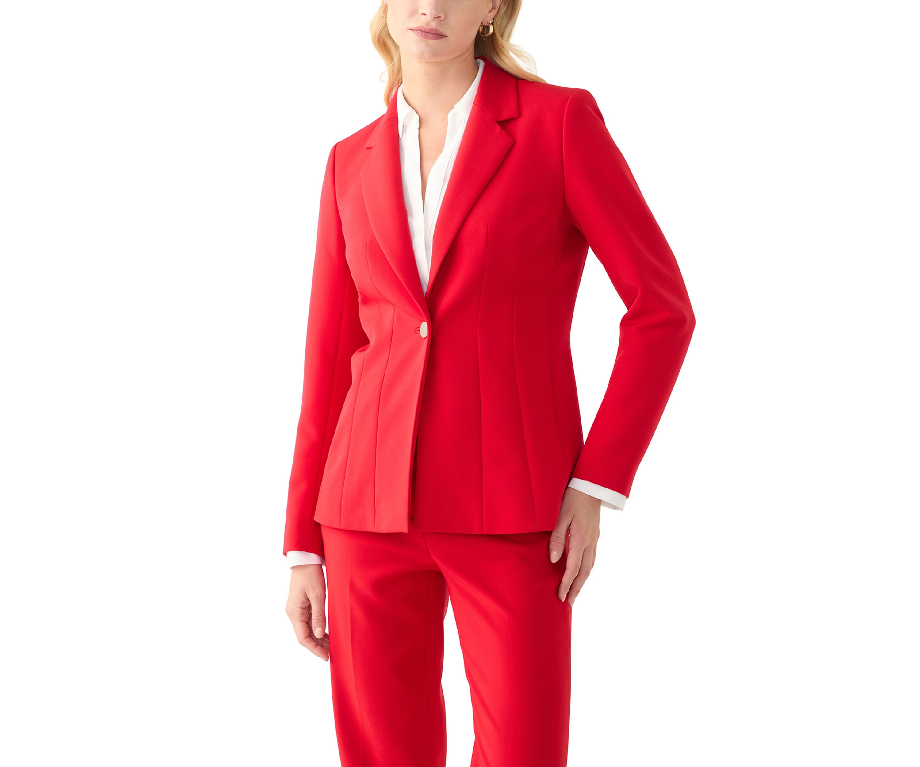 Womens Anne Stretch One Button Notch Collar with Cinched Waist
