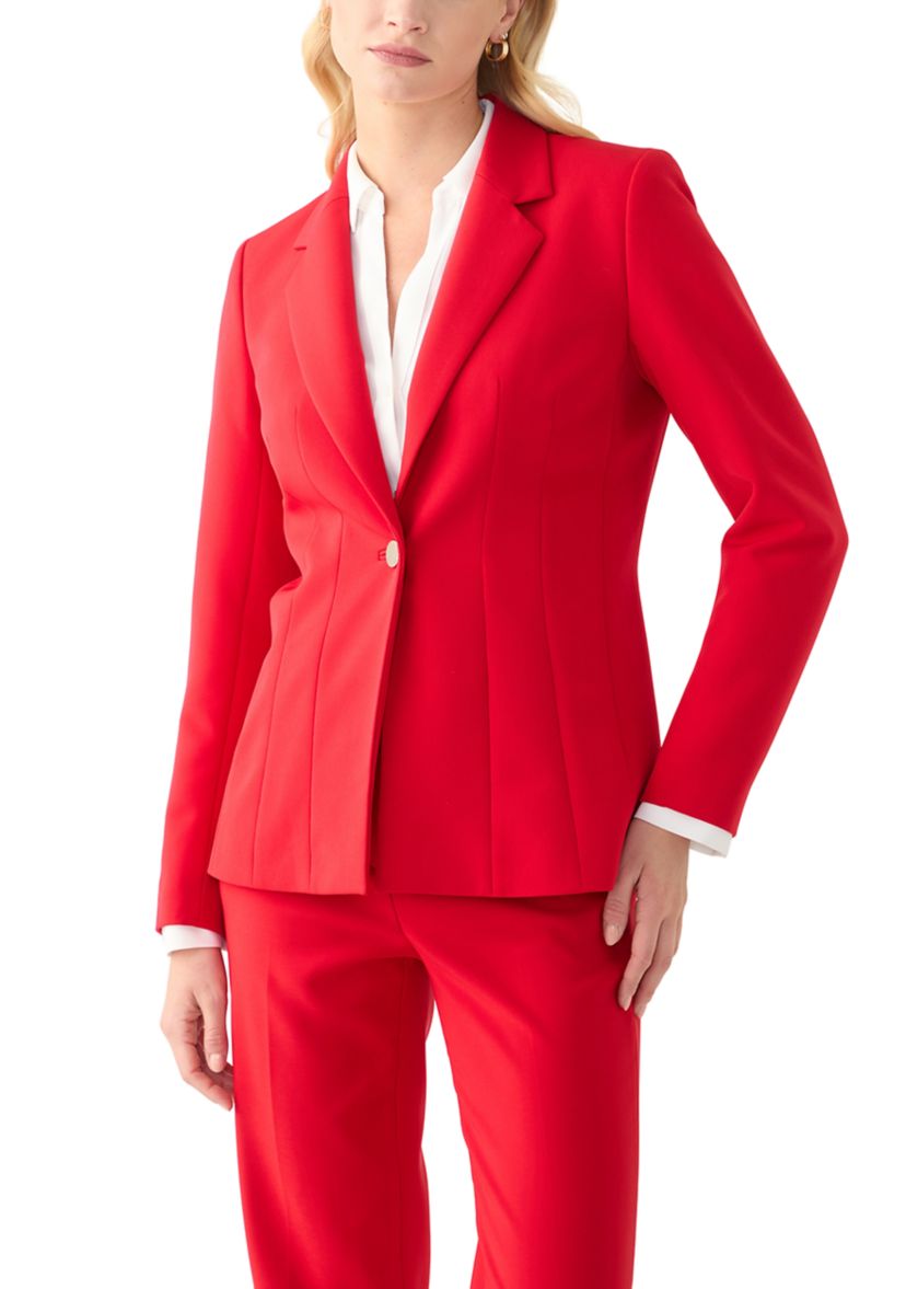 Womens Anne Stretch One Button Notch Collar with Cinched Waist