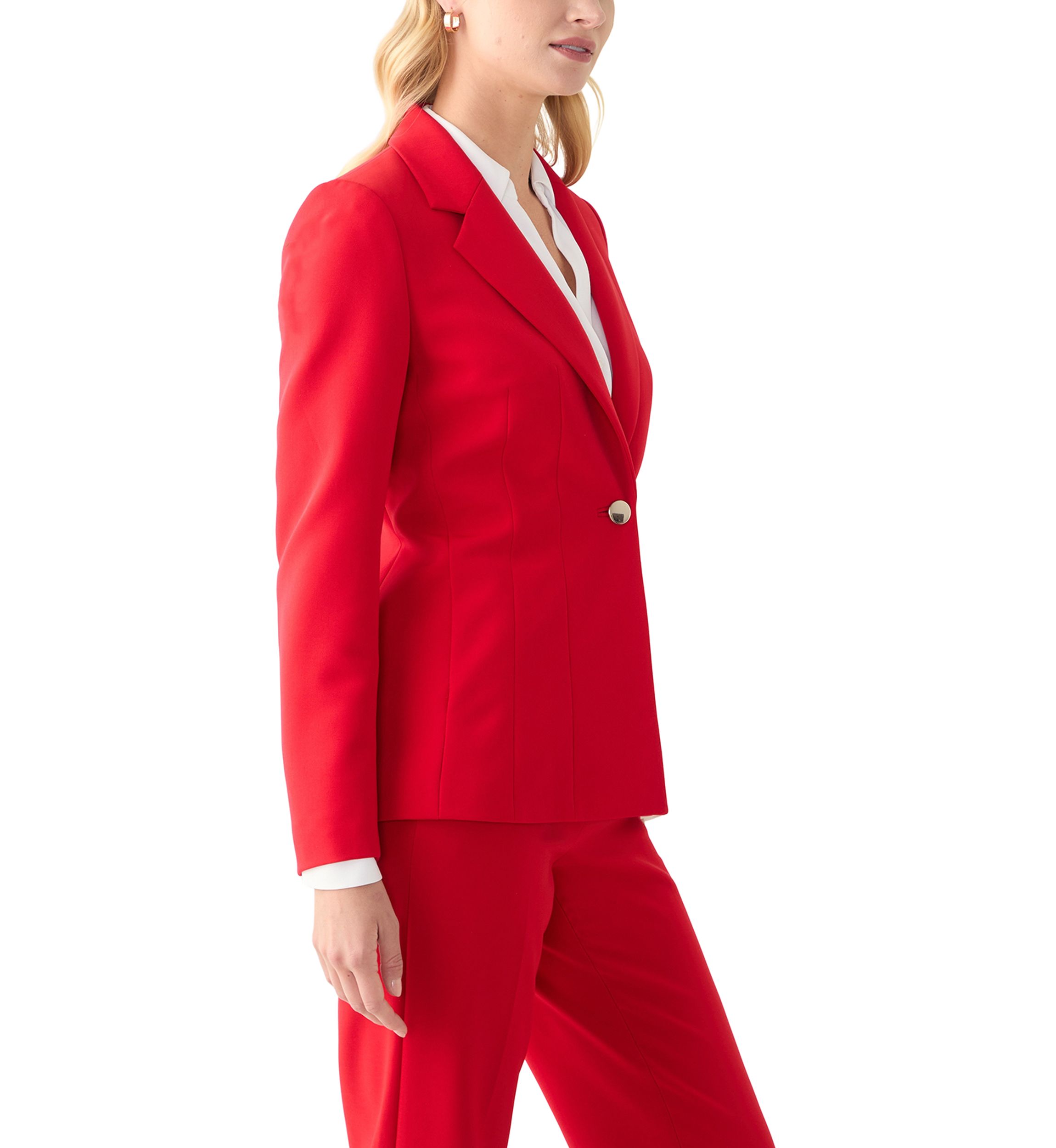 Womens Anne Stretch One Button Notch Collar with Cinched Waist