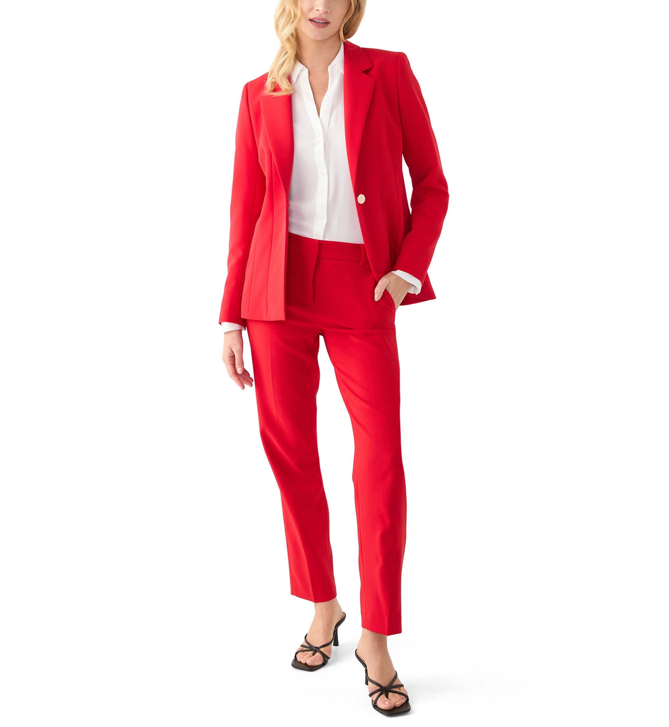 Womens Anne Stretch One Button Notch Collar with Cinched Waist