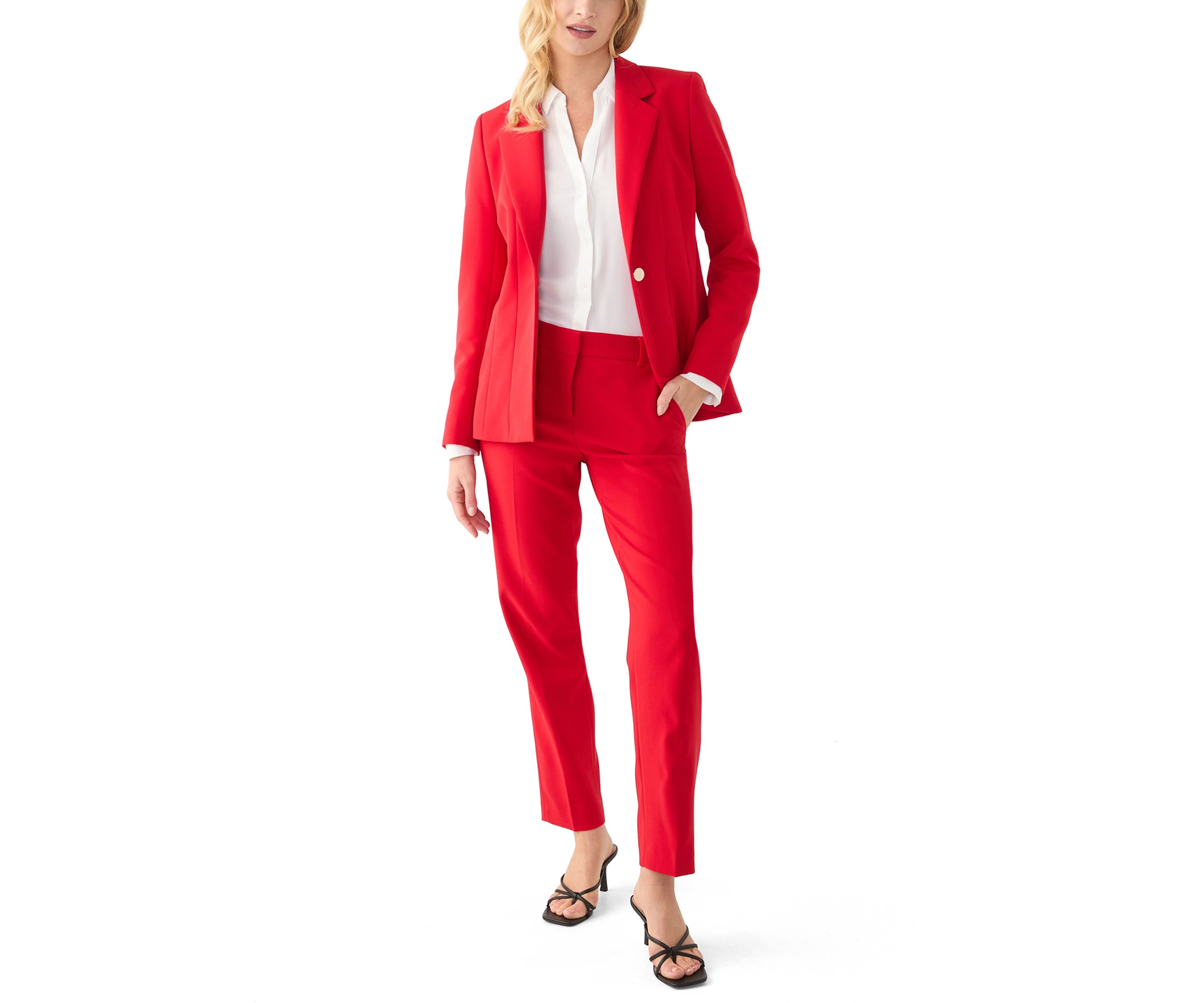 Womens Anne Stretch One Button Notch Collar with Cinched Waist