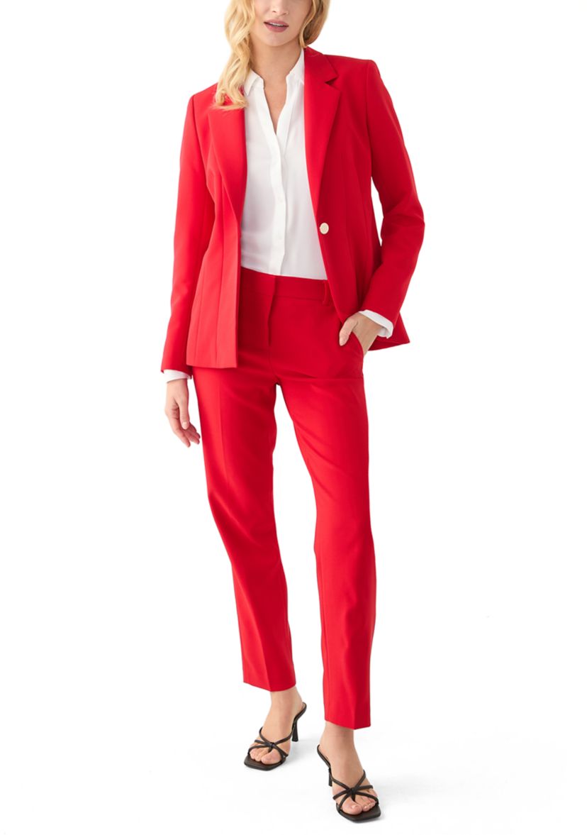 Womens Anne Stretch One Button Notch Collar with Cinched Waist