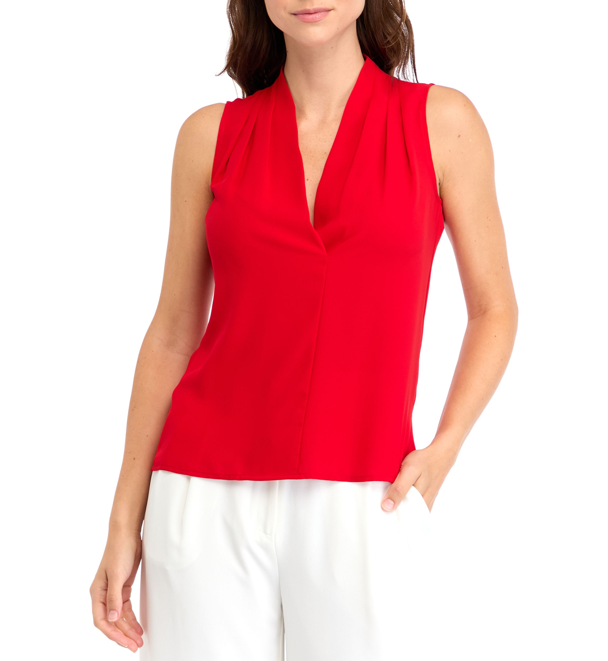 Womens Sleeveless Pleated Shoulder Blouse