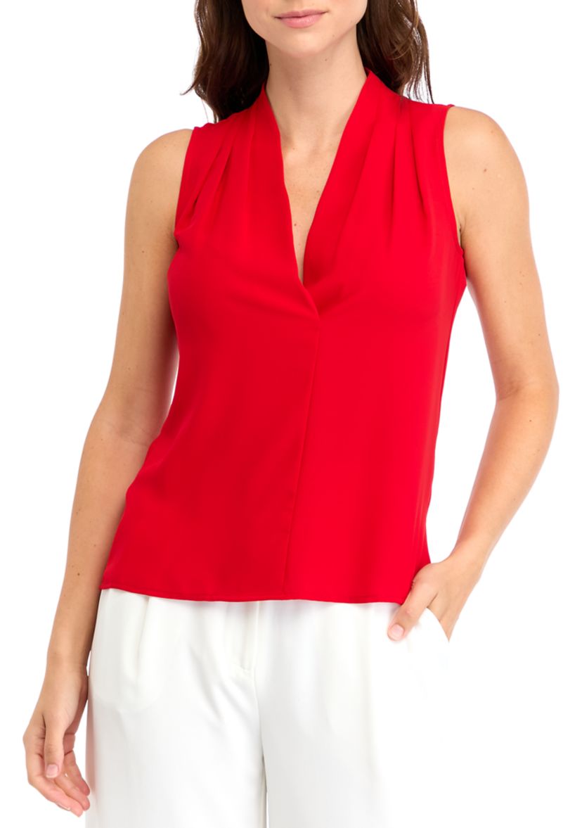 Womens Sleeveless Pleated Shoulder Blouse