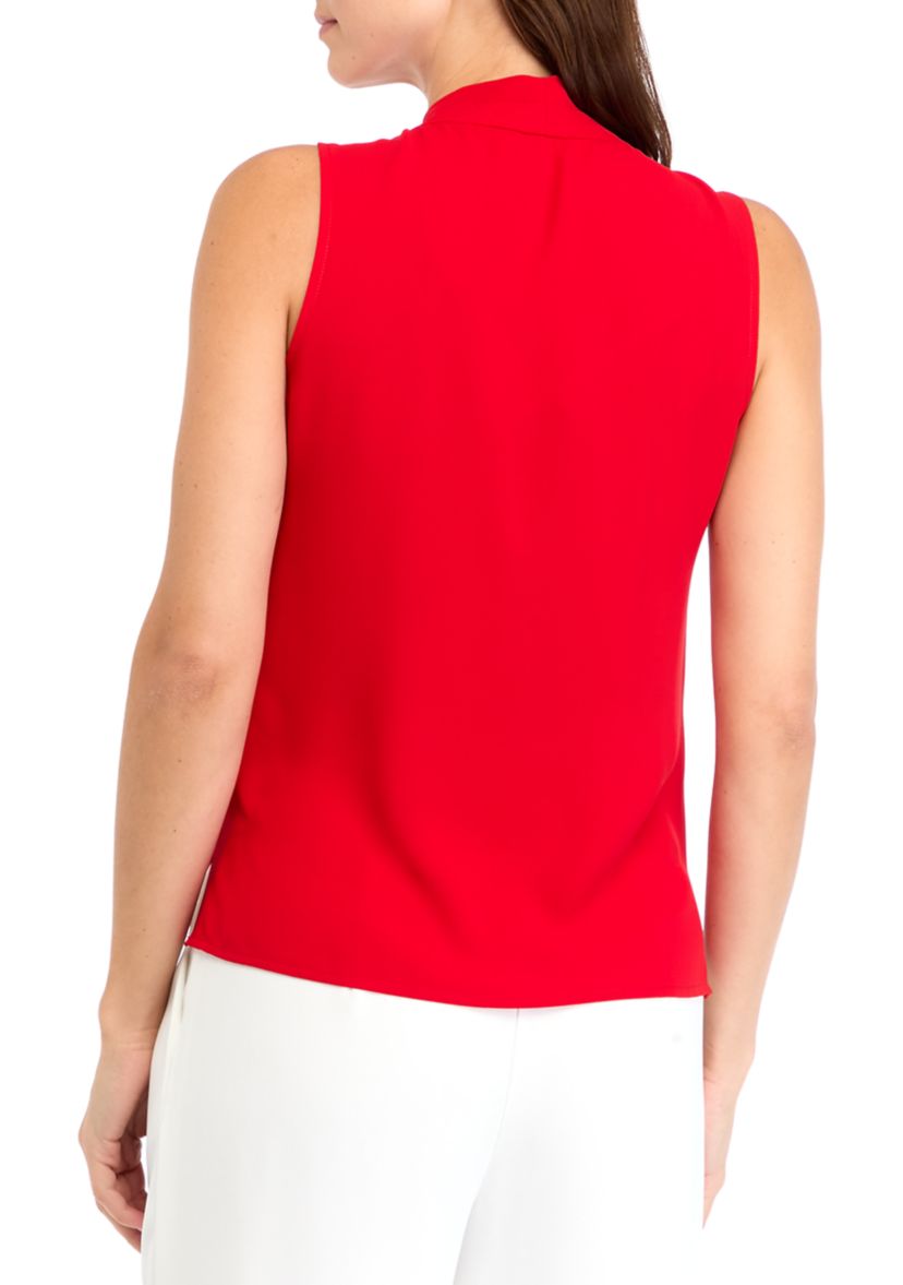 Womens Sleeveless Pleated Shoulder Blouse