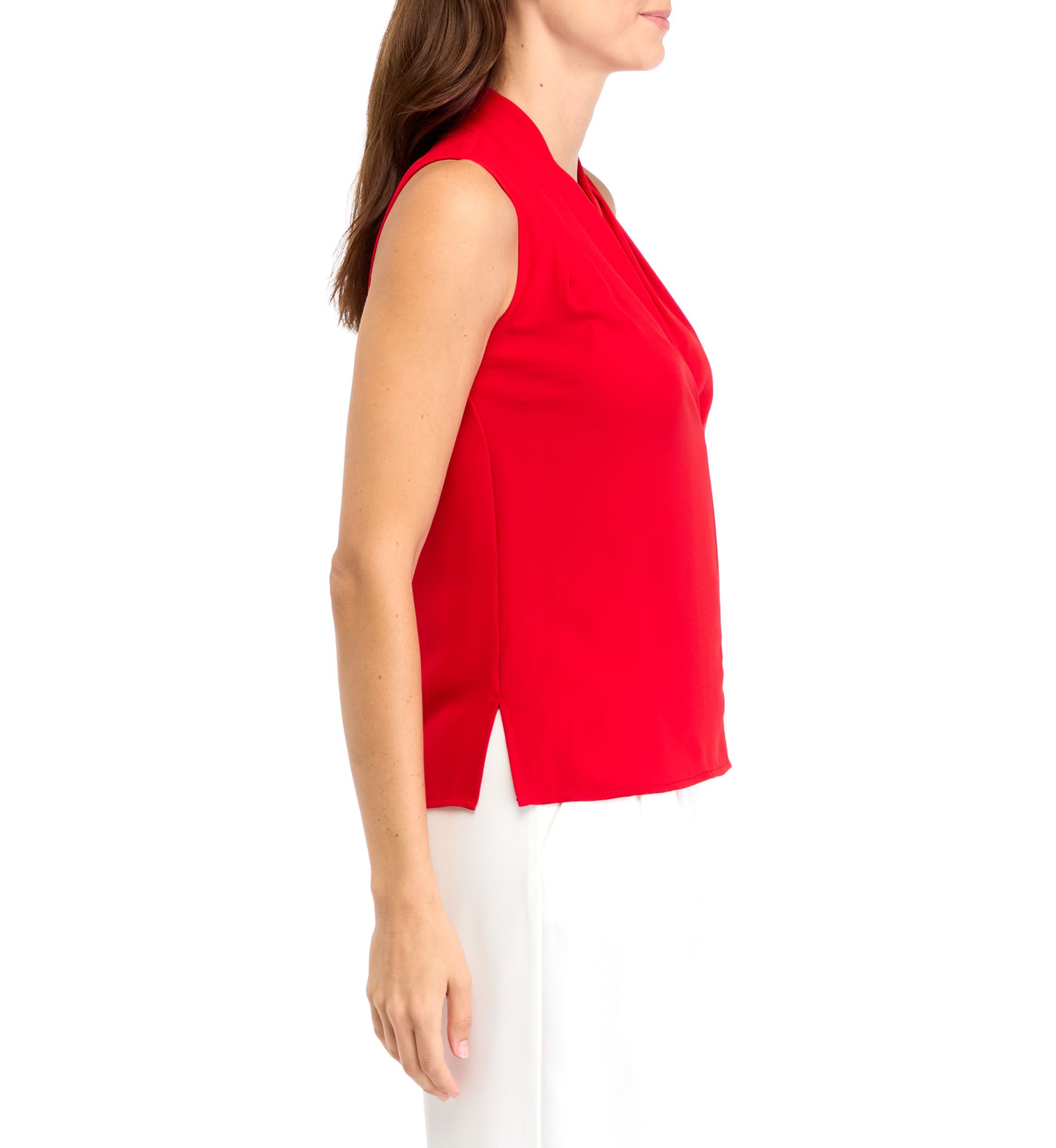 Womens Sleeveless Pleated Shoulder Blouse