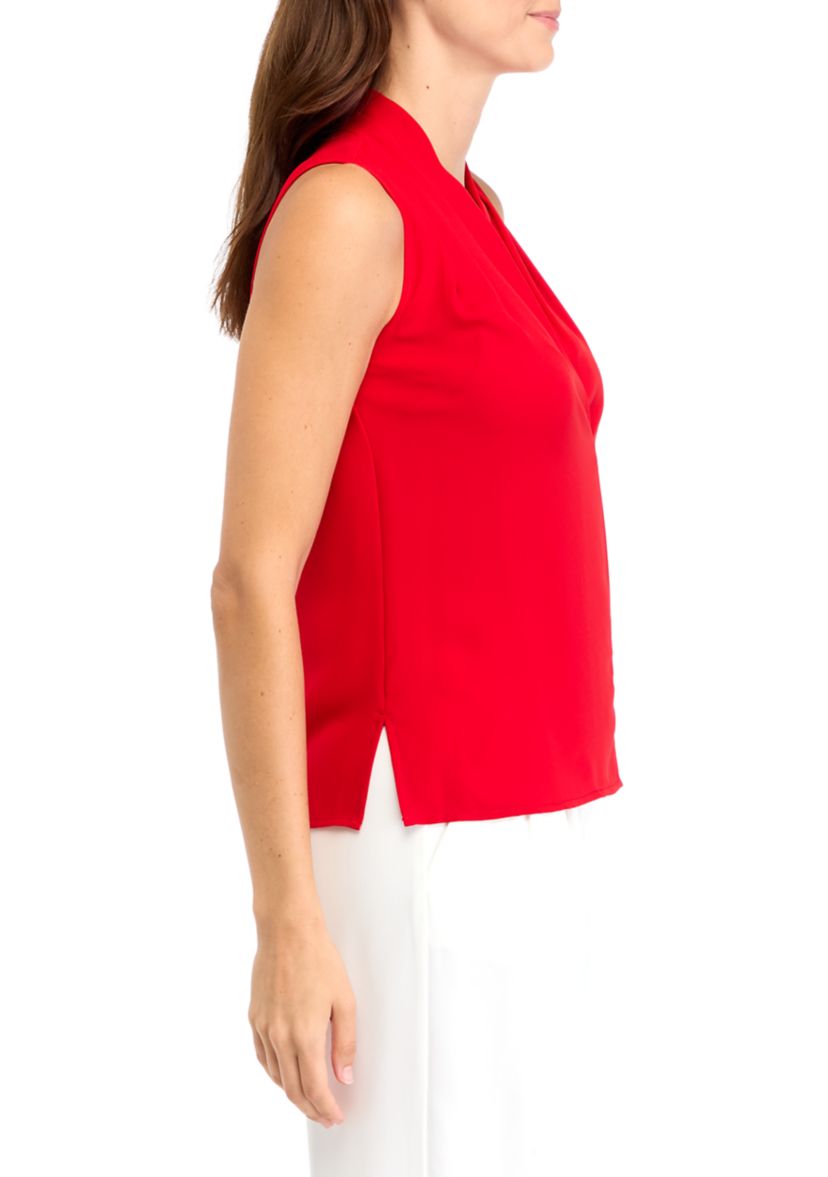 Womens Sleeveless Pleated Shoulder Blouse