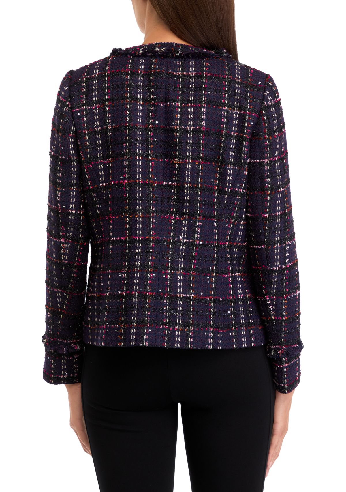 Womens Tweed Kissing Front Jacket with Fringe