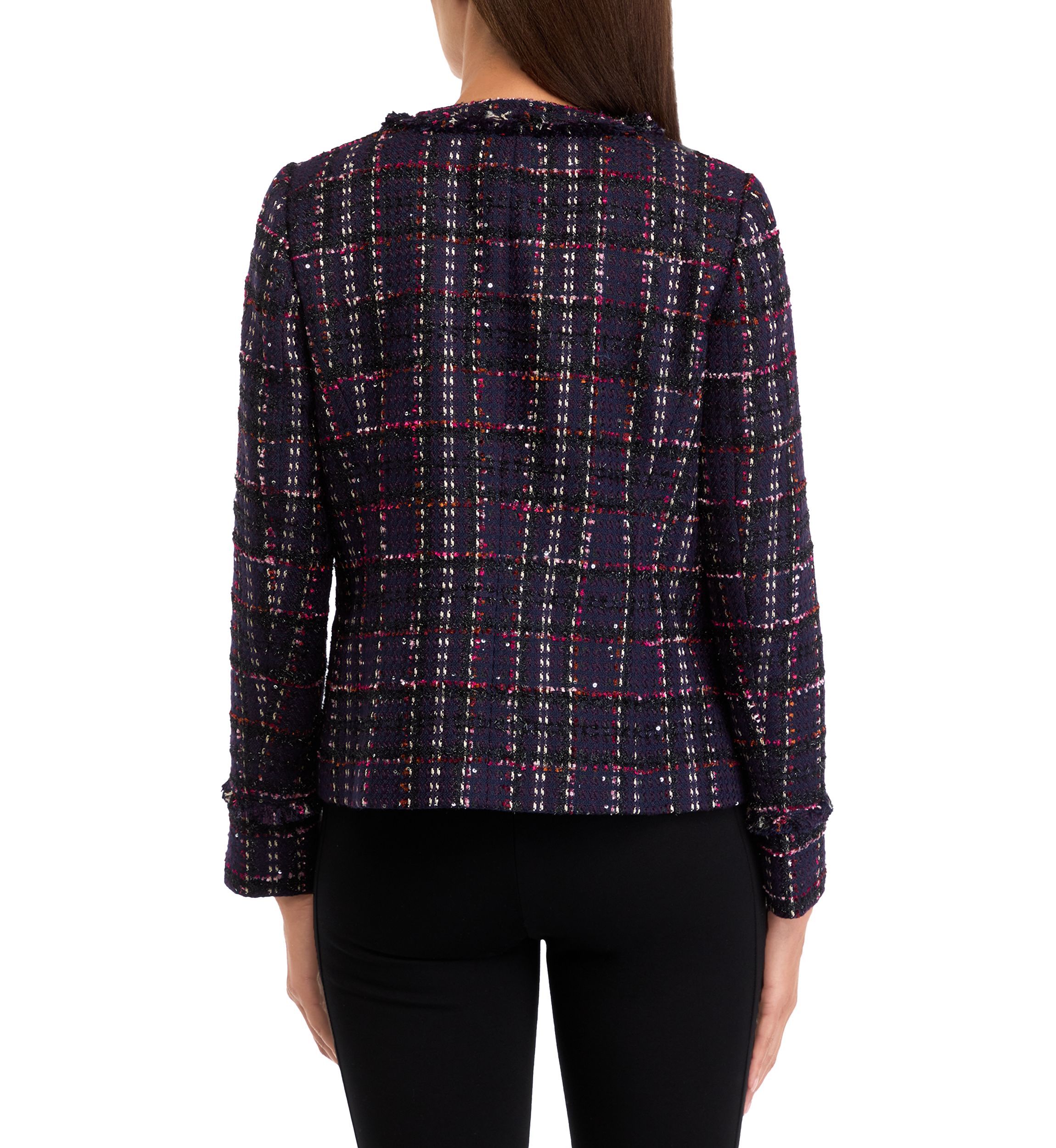 Womens Tweed Kissing Front Jacket with Fringe