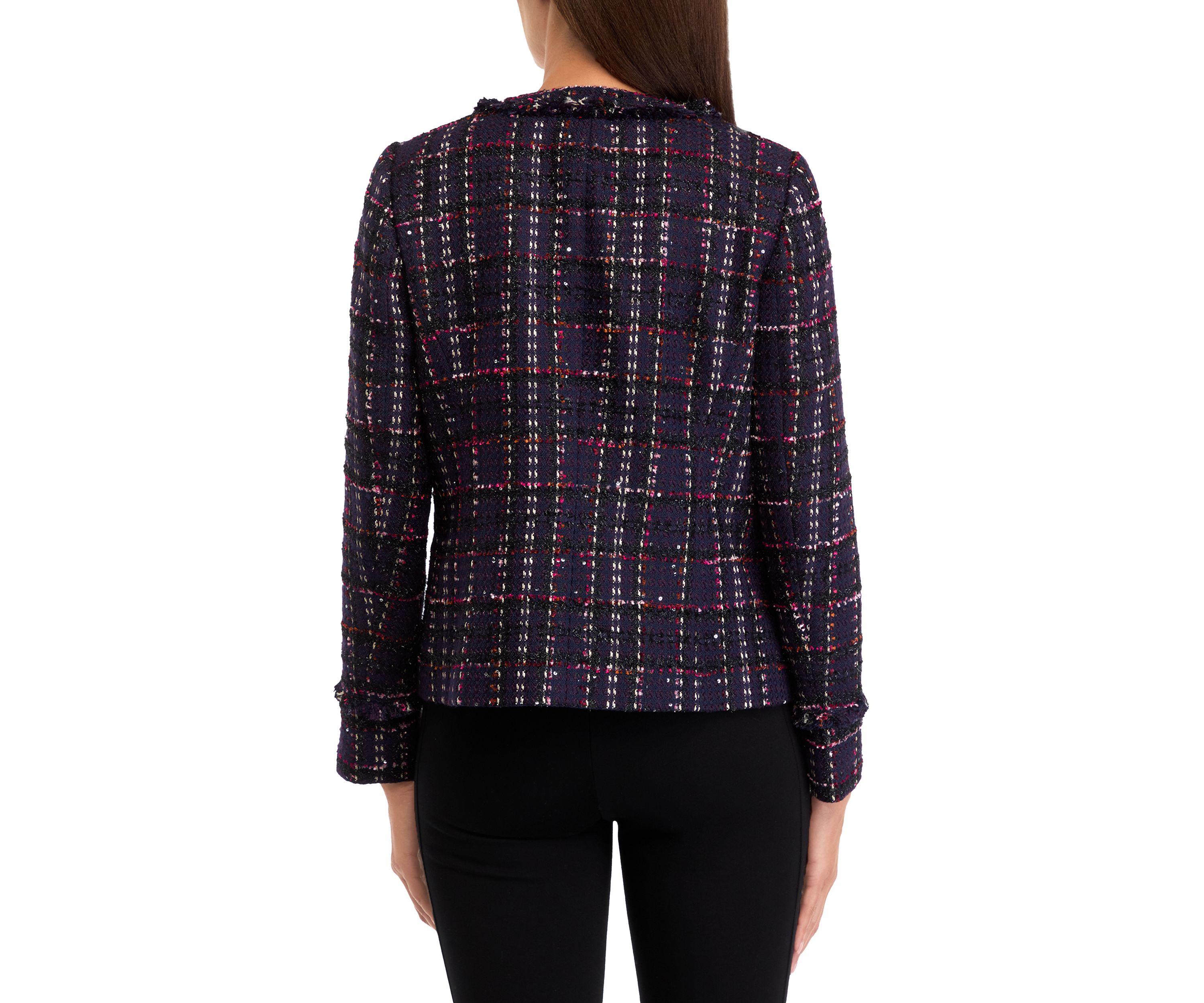 Womens Tweed Kissing Front Jacket with Fringe