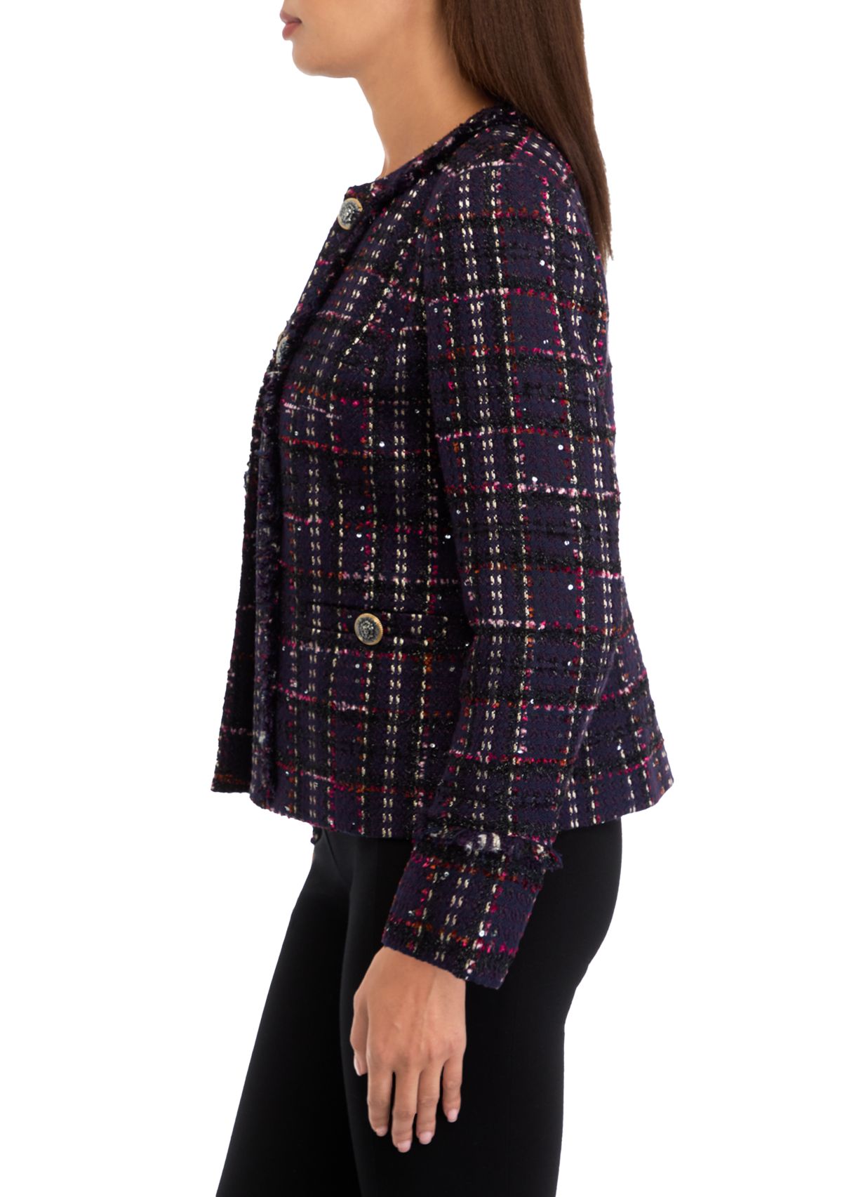 Womens Tweed Kissing Front Jacket with Fringe
