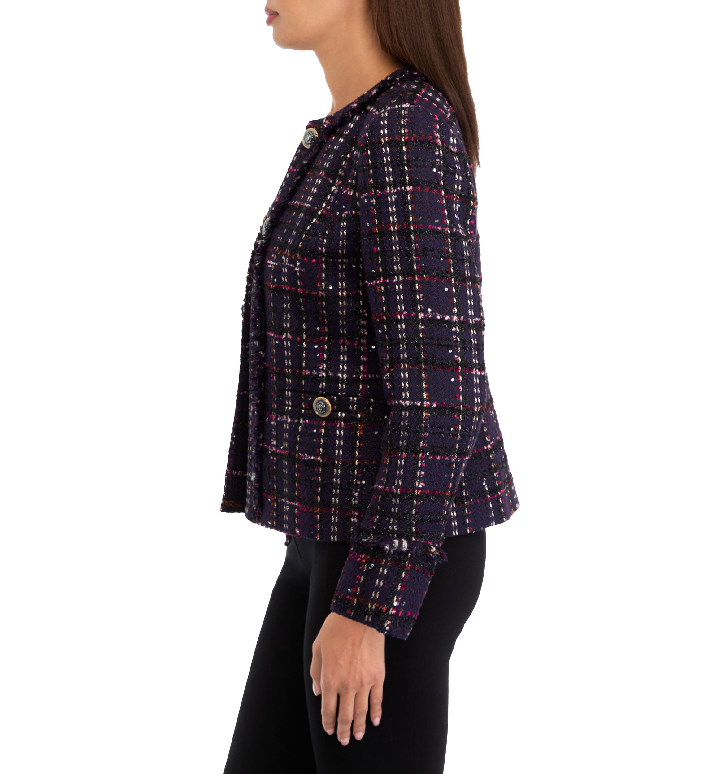 Womens Tweed Kissing Front Jacket with Fringe