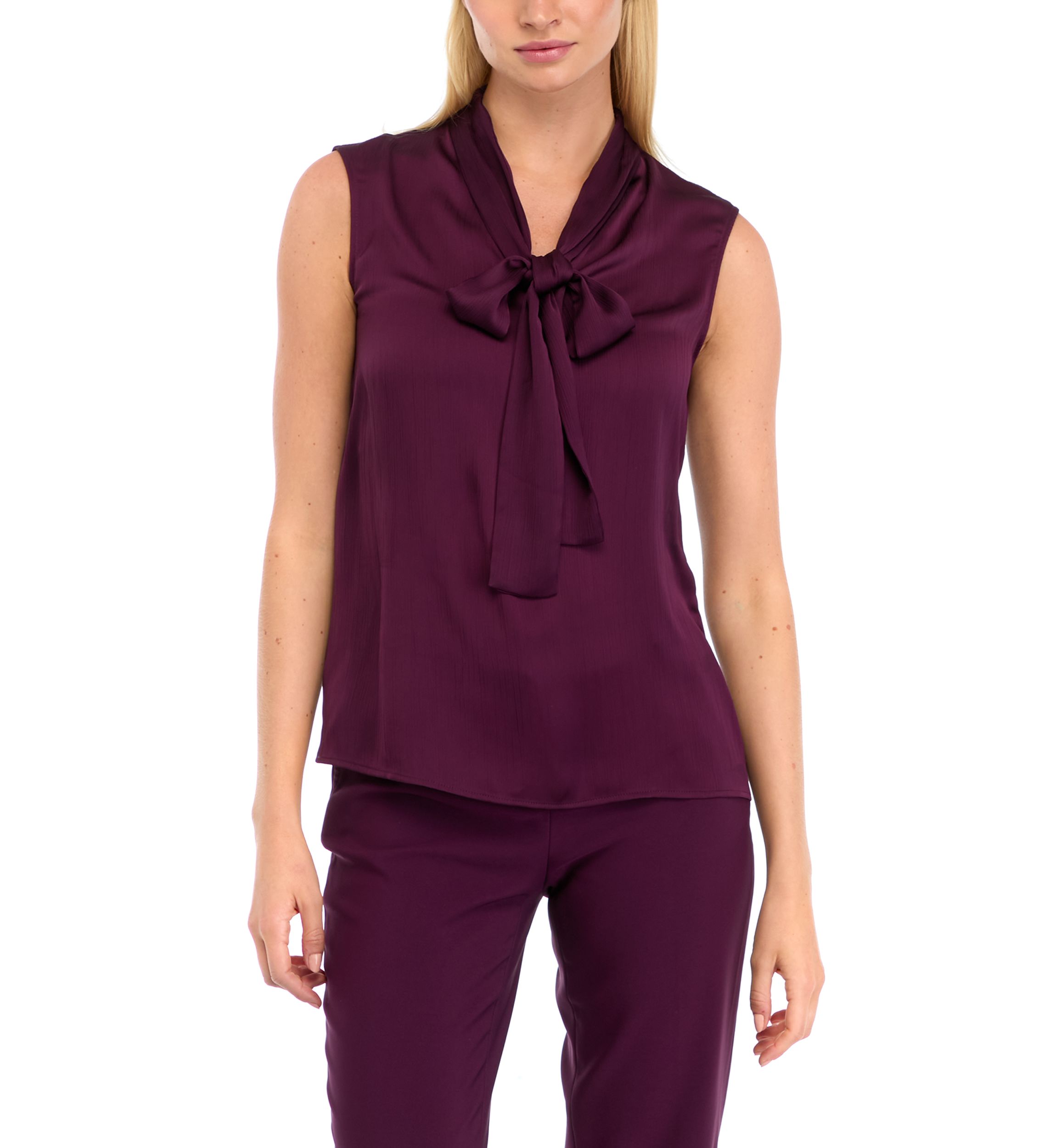Womens Sleeveless Tie Neck Blouse