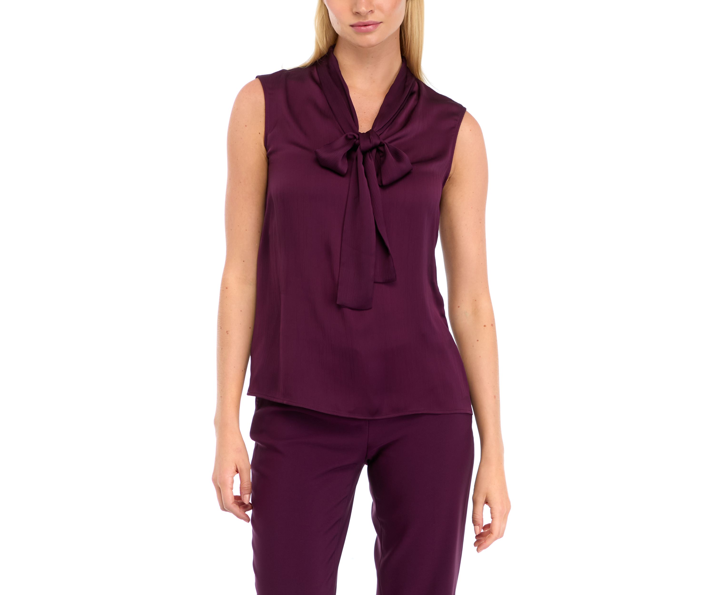 Womens Sleeveless Tie Neck Blouse