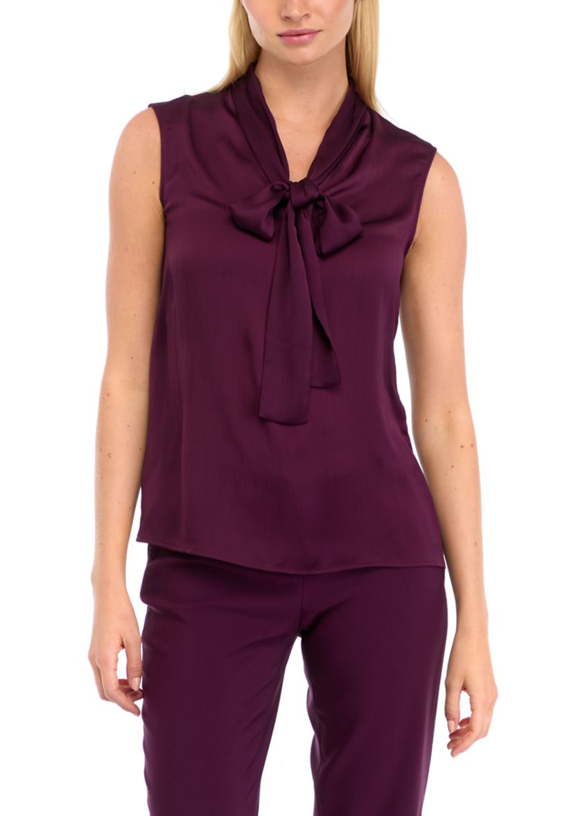 Womens Sleeveless Tie Neck Blouse