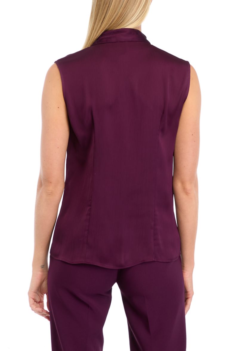 Womens Sleeveless Tie Neck Blouse