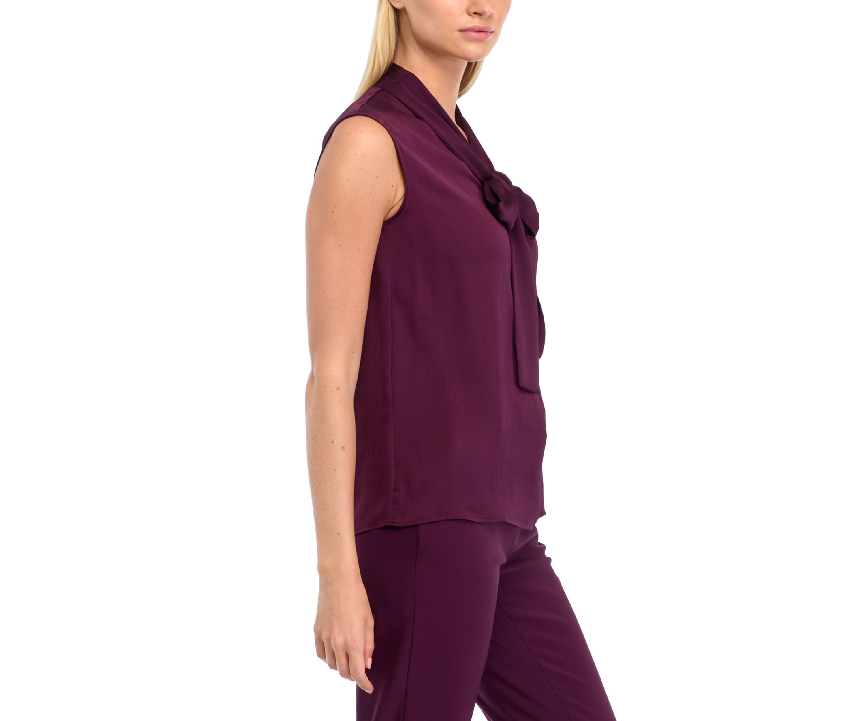 Womens Sleeveless Tie Neck Blouse