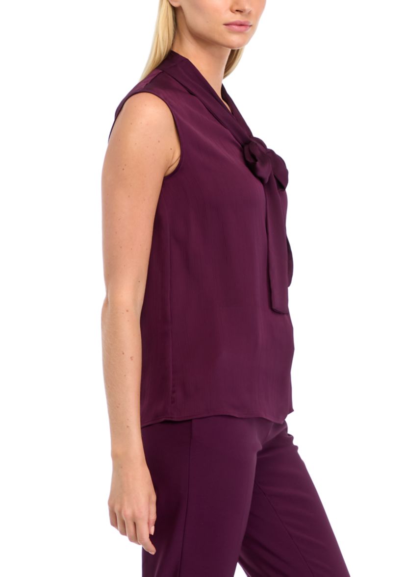 Womens Sleeveless Tie Neck Blouse