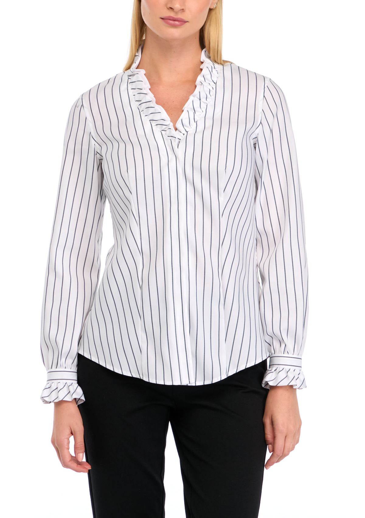 Womens Long Sleeve Ruffle Button Down Shirt