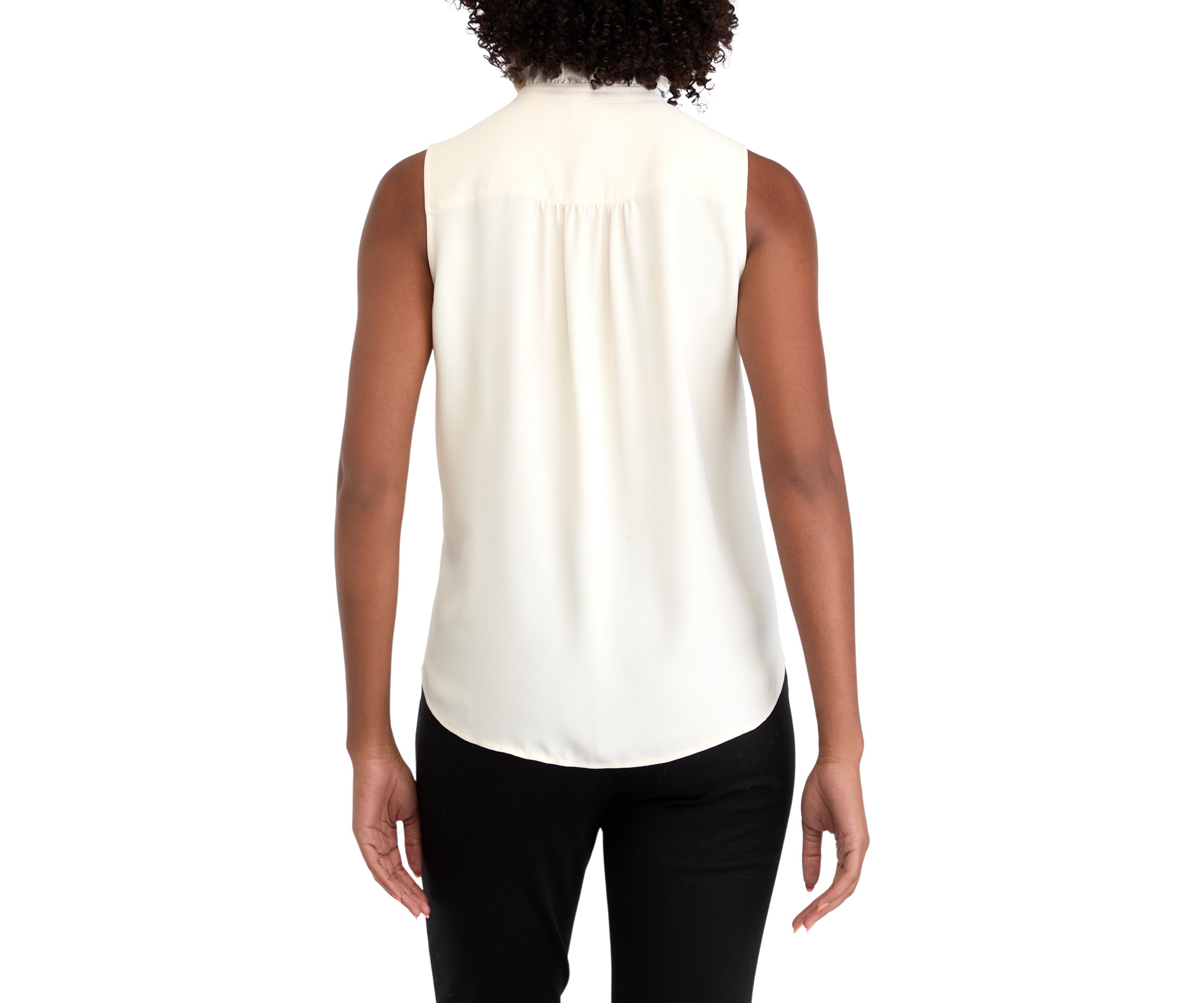 Womens Sleeveless Button Front Ruffle Blouse