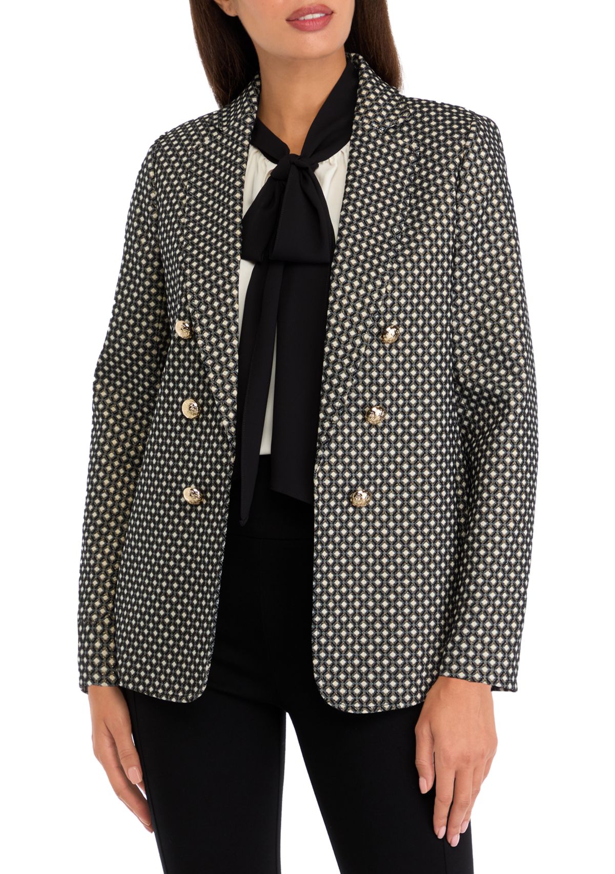 Womens Lurex Tech Faux Double Breasted Jacket with Notch Collar 