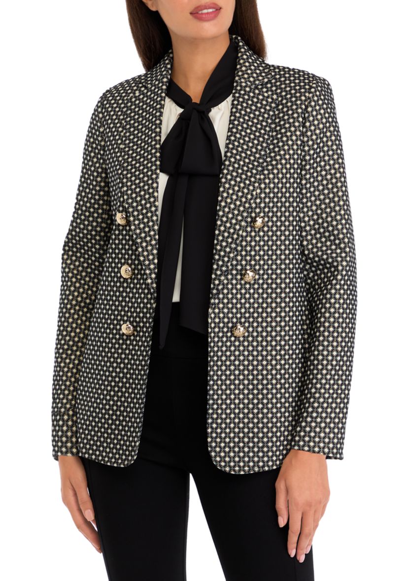 Womens Lurex Tech Faux Double Breasted Jacket with Notch Collar 